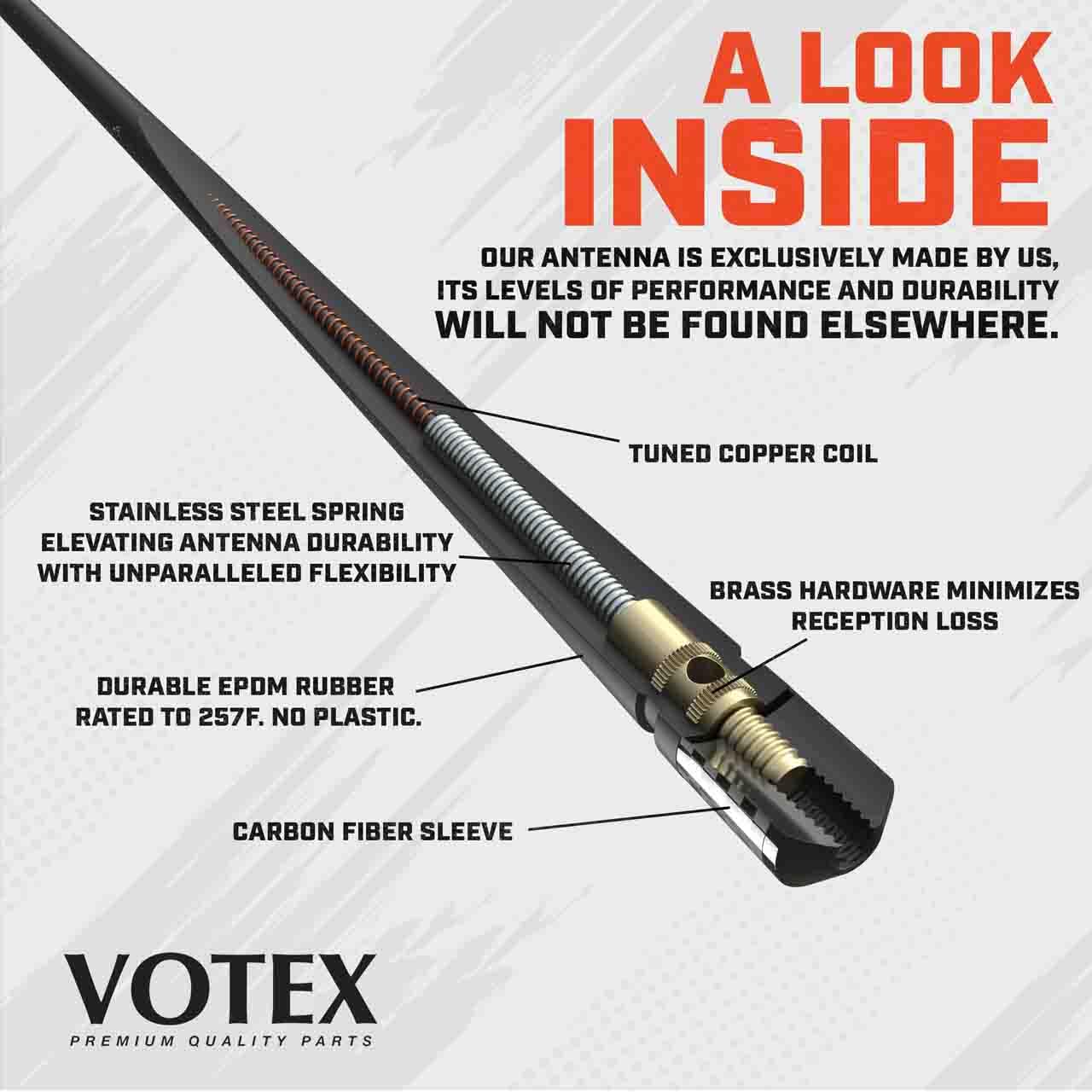 Votex - The Spartan - 13 3/4 Inch Short Flexible Rubber Antenna fits Chevrolet Silverado 1500, 2500, 3500 | GMC Sierra 1500,2500,3500 Accessories - Black Carbon Fiber Trim - Tuned Internal Copper Coil CCH-15 - Image 2