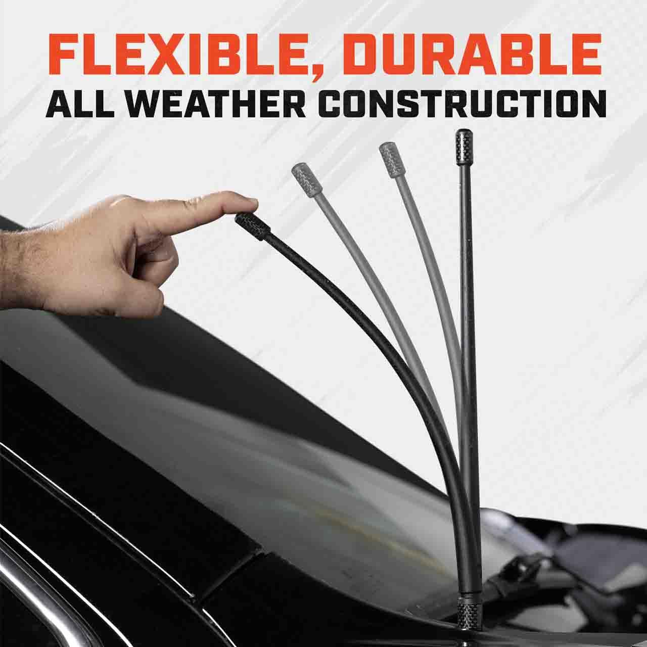 Votex - The Spartan - 13 3/4 Inch Short Flexible Rubber Antenna fits Chevrolet Silverado 1500, 2500, 3500 | GMC Sierra 1500,2500,3500 Accessories - Black Carbon Fiber Trim - Tuned Internal Copper Coil CCH-15 - Image 5