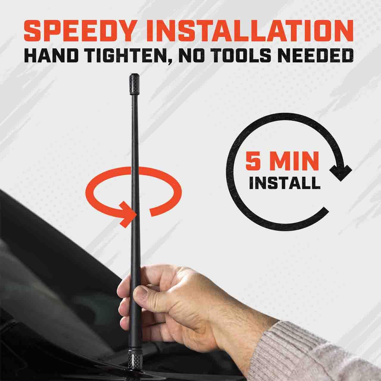 Votex - The Spartan - 13 3/4 Inch Short Flexible Rubber Antenna fits Chevrolet Silverado 1500, 2500, 3500 | GMC Sierra 1500,2500,3500 Accessories - Black Carbon Fiber Trim - Tuned Internal Copper Coil CCH-15 - Image 7