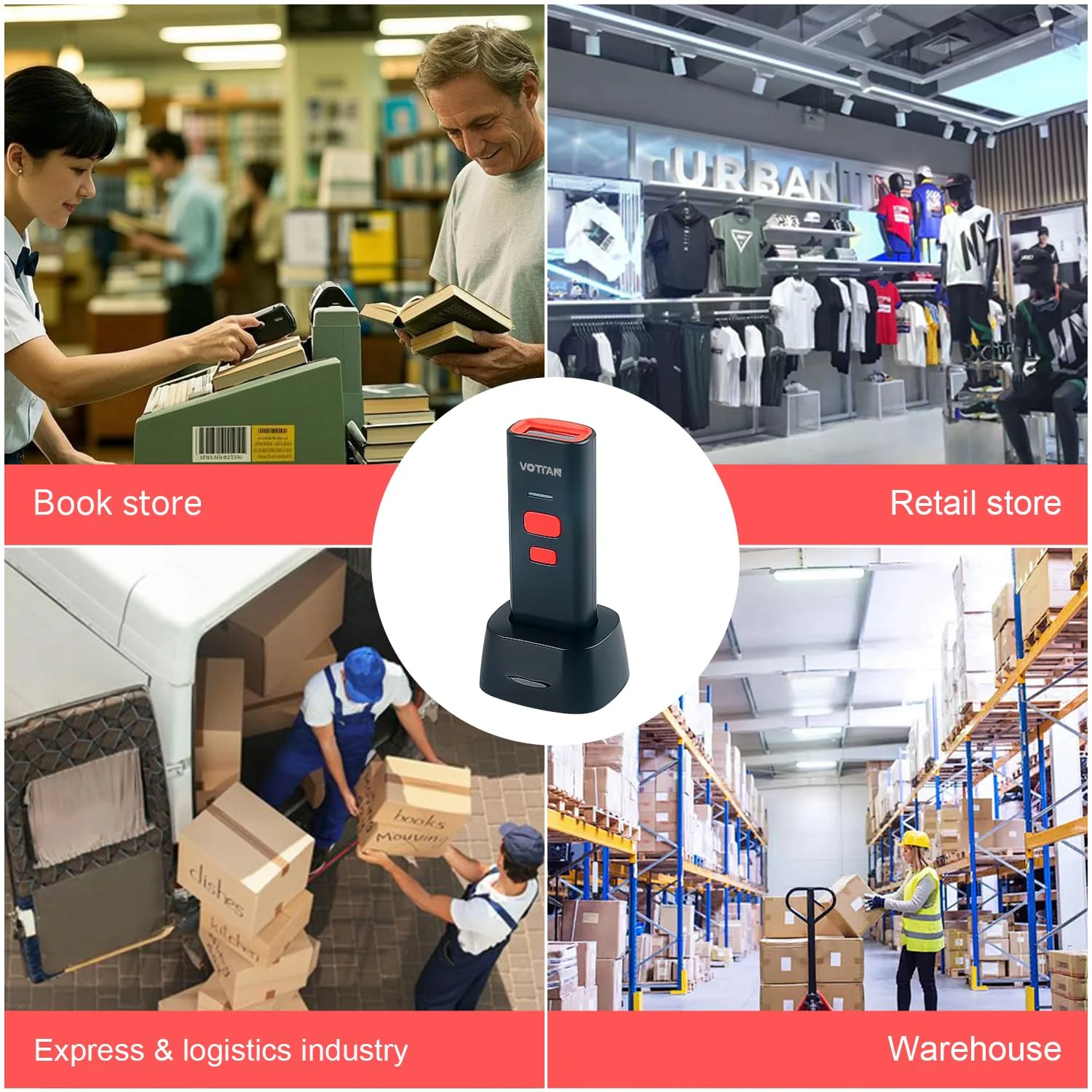 VOTTAN Bluetooth QR Barcode Scanner with Charge Stand, 1D 2D PDF417 UPC Pocket Bar Code Reader, 3-in-1 Rechargeable Automatic Scan Wireless Barcode Scanner for POS, PC, iOS, Android - Image 7