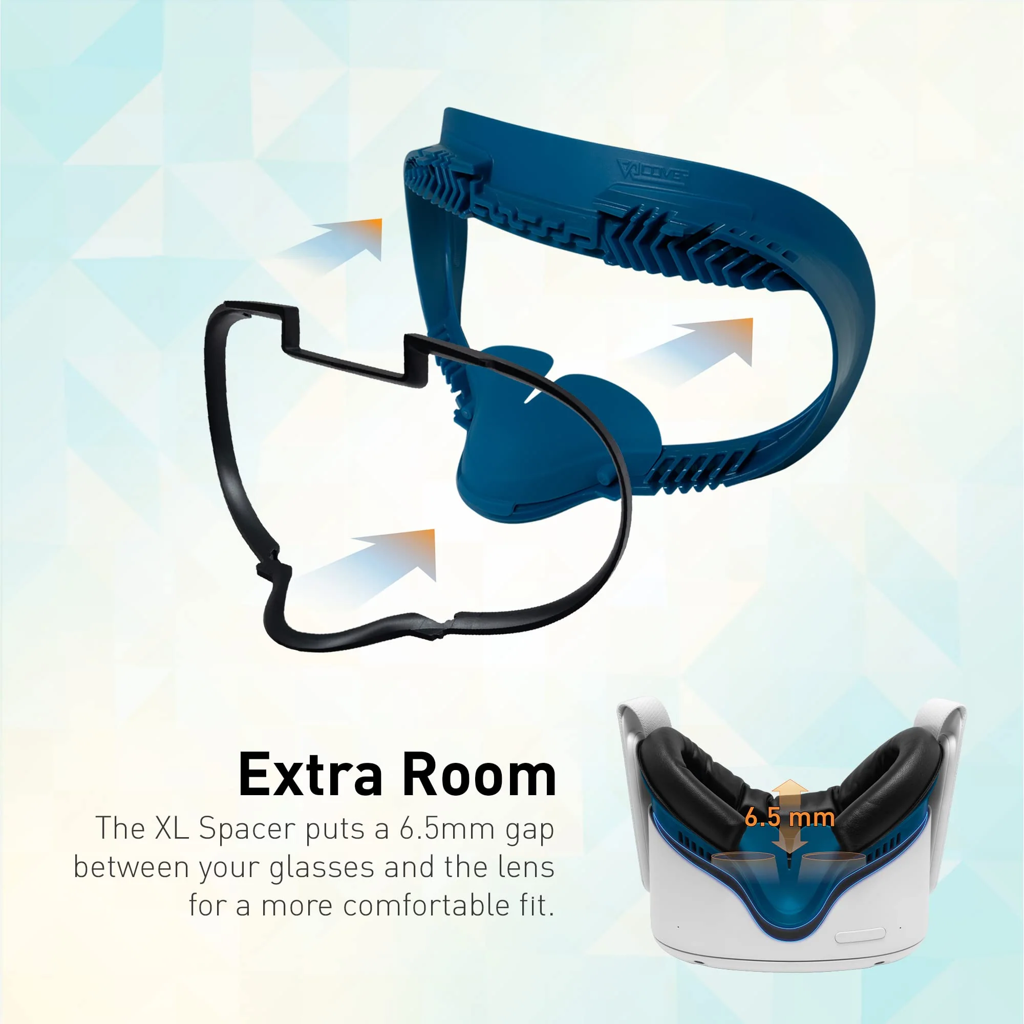 VR Cover Fitness Facial Interface Bracket, Foam Replacement, XL Glasses Spacer, and Lens Protector Cover for Oculus/Meta Quest 2 (Dark Blue & Black + XL Spacer) Dark Blue & Black + XL Spacer - Image 3
