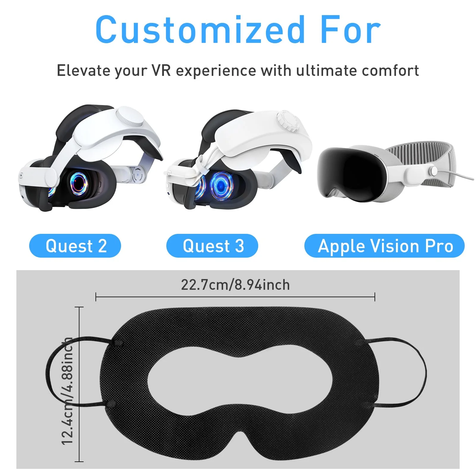 VR Face Cover Disposable Hygiene VR Face Eyes Mask Pads Facial Interface for Meta Quest 3 Quest 2, Accessories for Apple Vision Pro (Set 50, Black) VR Face Pad Cover Black - Image 2