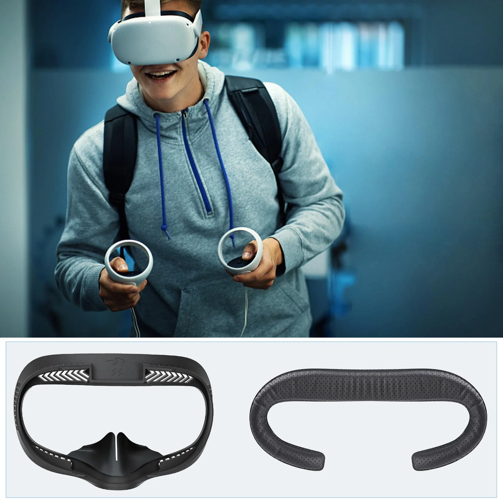VR Facial Interface & Face Pad for Oculus Quest 2, VR Face Cover Cushion Replacement Compatible with Quest 2,Breathable Holes Leather Protective VR Accessories Breathable Holes Leather Face Cover - Image 7