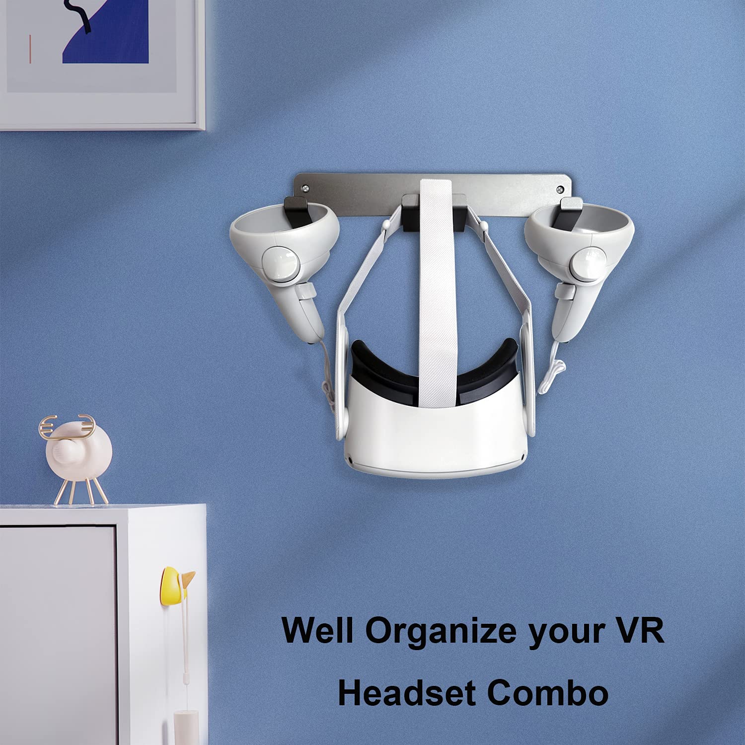 VR Wall Mount Fits for Oculus Quest/Quest 2/Rift/Rift S VR Headsets, Universal Fit Elegant VR Gaming Headsts Storage Hanger,Controller Stand Hook for Valve Index, HTC VIVA,HP Reverb G2 Gray - Image 2