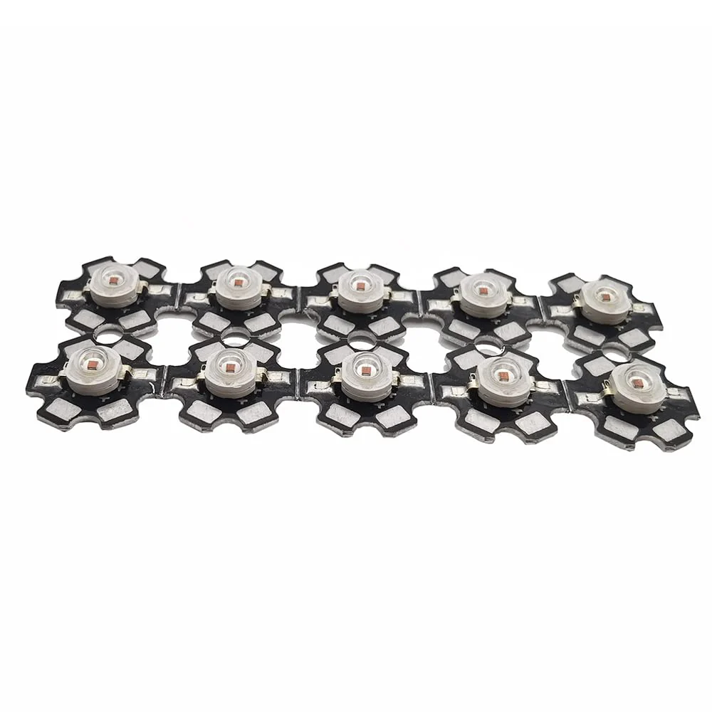 Vrabocry Pack of 10 High Power LED Chip 3 W Deep Red Plant Grow Light (650 nm - 660 nm / 400 mA - 500 mA / DC 2 V - 2.2 V/3 Watt) SMD COB Emitter Diode Components 3 W Bead with 20 mm Black Star PCB Deep Red 660nm - Image 2