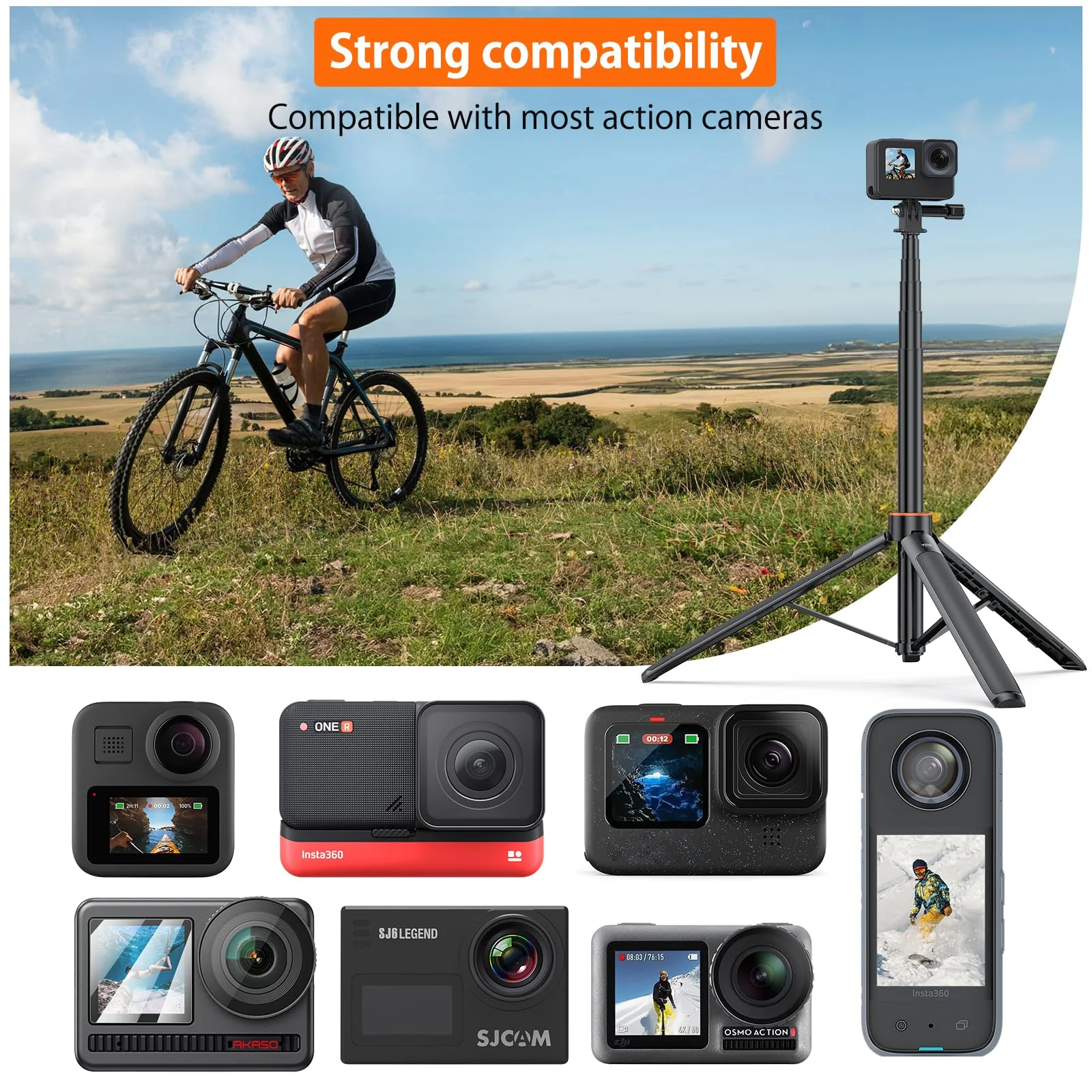 VRIG Extendable Selfie Stick Tripod for GoPro Max Hero 10 9 8 7 6 5 4, DJI Osmo Action, Insta 360 One R and More Action Camera（55.1''） 55.1'' - Image 6