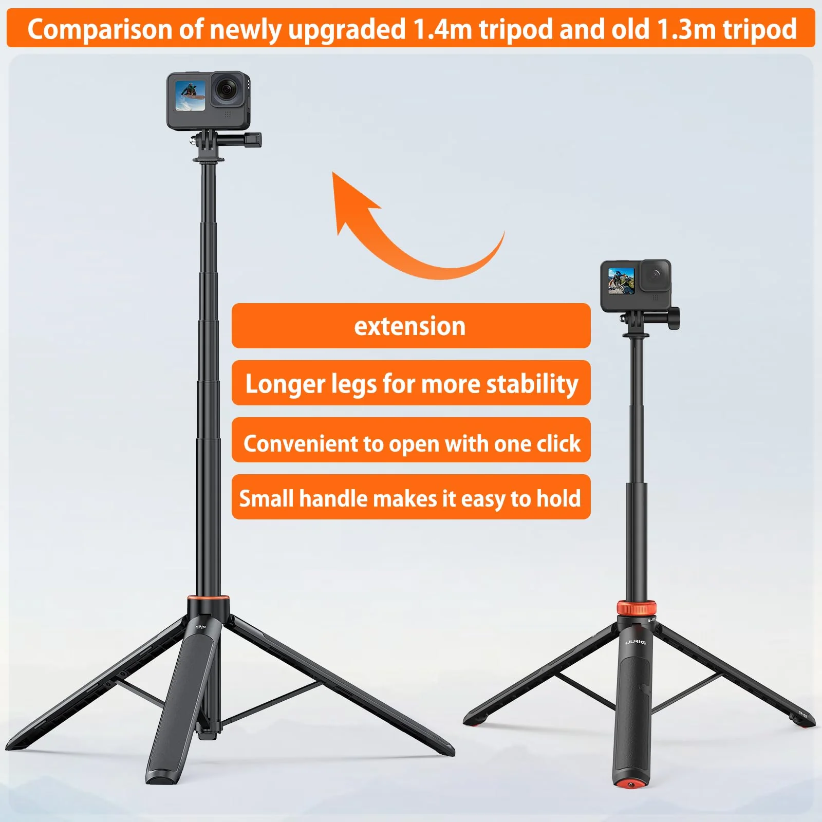 VRIG Extendable Selfie Stick Tripod for GoPro Max Hero 10 9 8 7 6 5 4, DJI Osmo Action, Insta 360 One R and More Action Camera（55.1''） 55.1'' - Image 7
