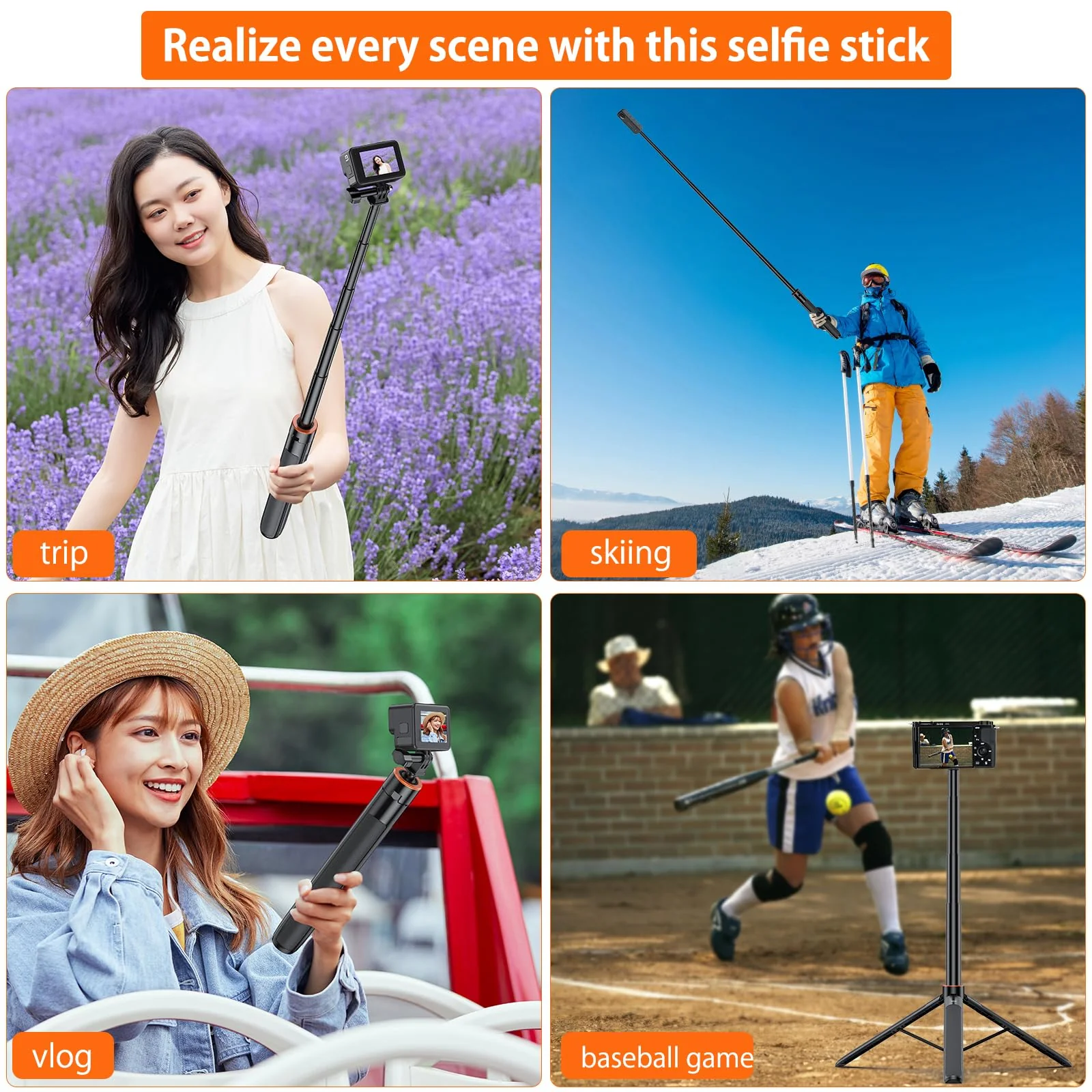 VRIG Extendable Selfie Stick Tripod for GoPro Max Hero 10 9 8 7 6 5 4, DJI Osmo Action, Insta 360 One R and More Action Camera（55.1''） 55.1'' - Image 8