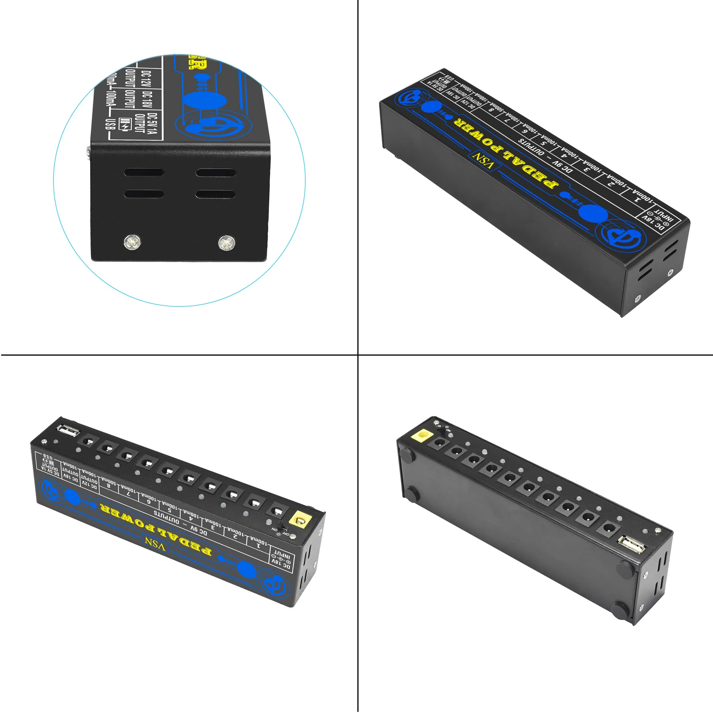 VSN Guitar Pedal Power Supply 10 Isolated DC Output for 9V/12V/18V Guitar Bass Effect Pedals with USB Ports Blue Power Supply - Image 6