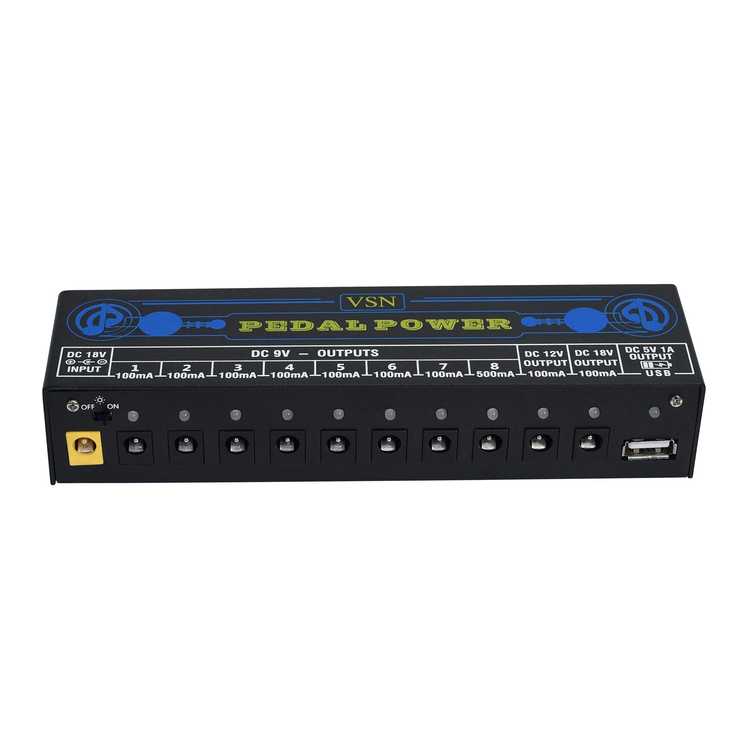 VSN Guitar Pedal Power Supply 10 Isolated DC Output for 9V/12V/18V Guitar Bass Effect Pedals with USB Ports Blue Power Supply - Image 7