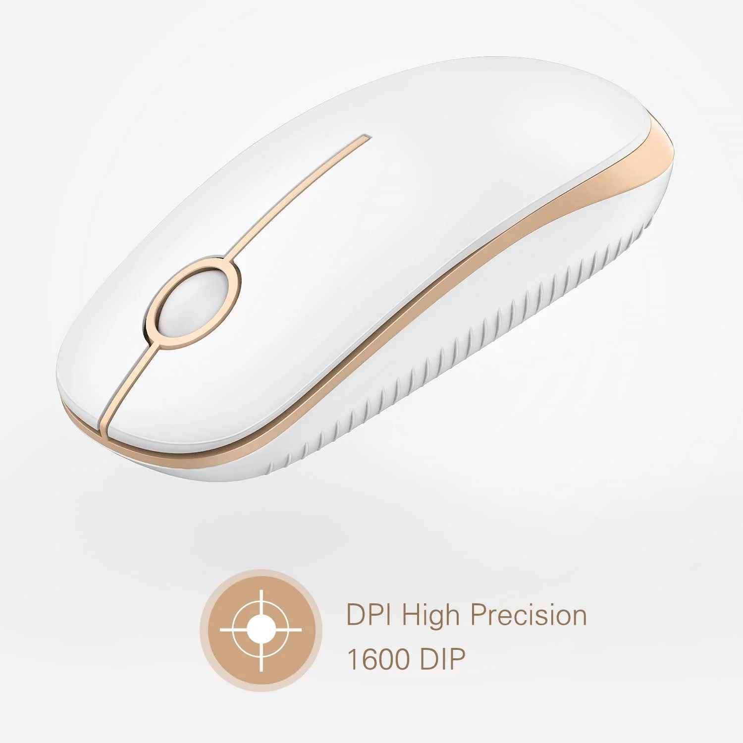 VssoPlor Wireless Mouse, 2.4G Slim Portable Computer Mice with Nano Receiver for Notebook, PC, Laptop, Computer (White and Gold) White and Gold - Image 3