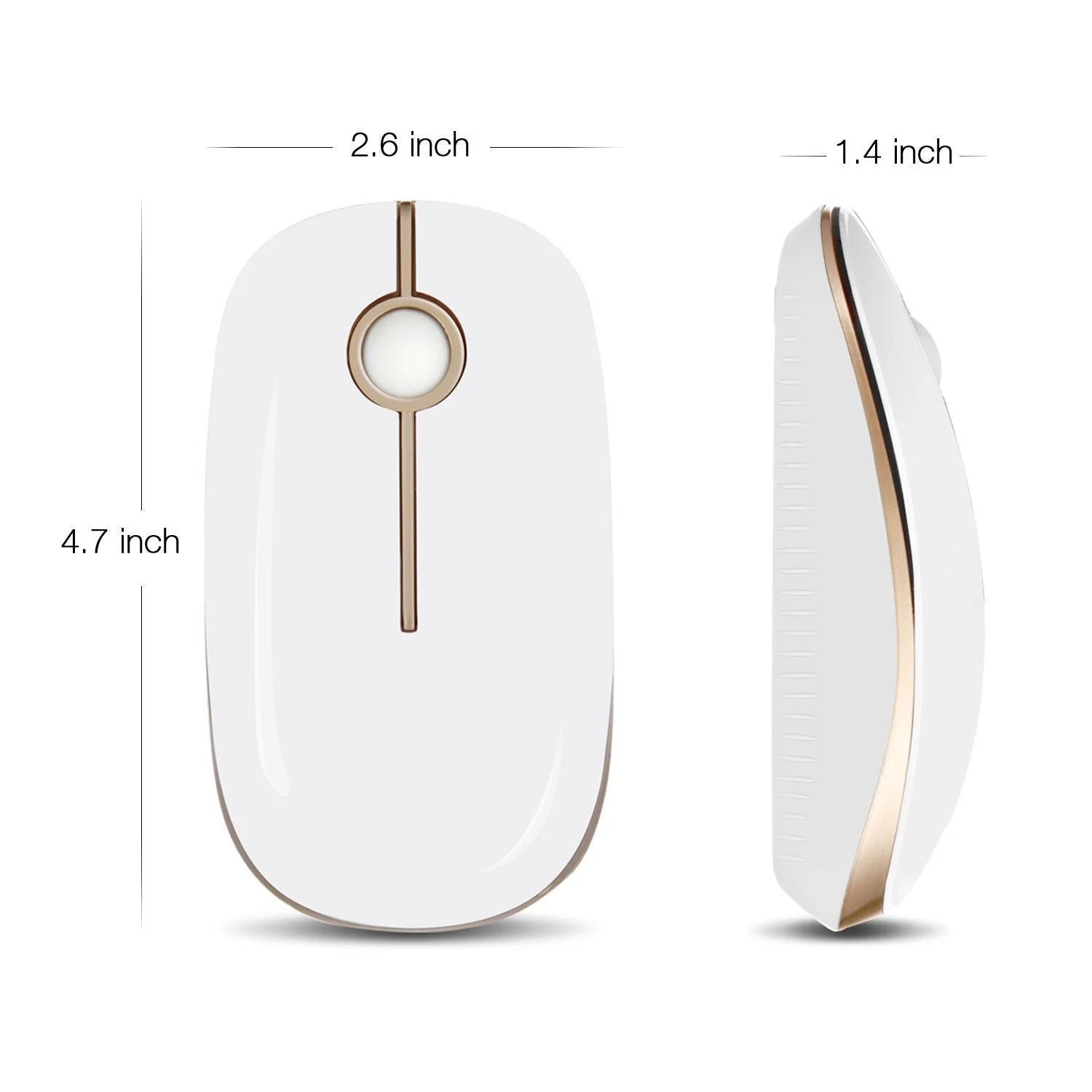 VssoPlor Wireless Mouse, 2.4G Slim Portable Computer Mice with Nano Receiver for Notebook, PC, Laptop, Computer (White and Gold) White and Gold - Image 8