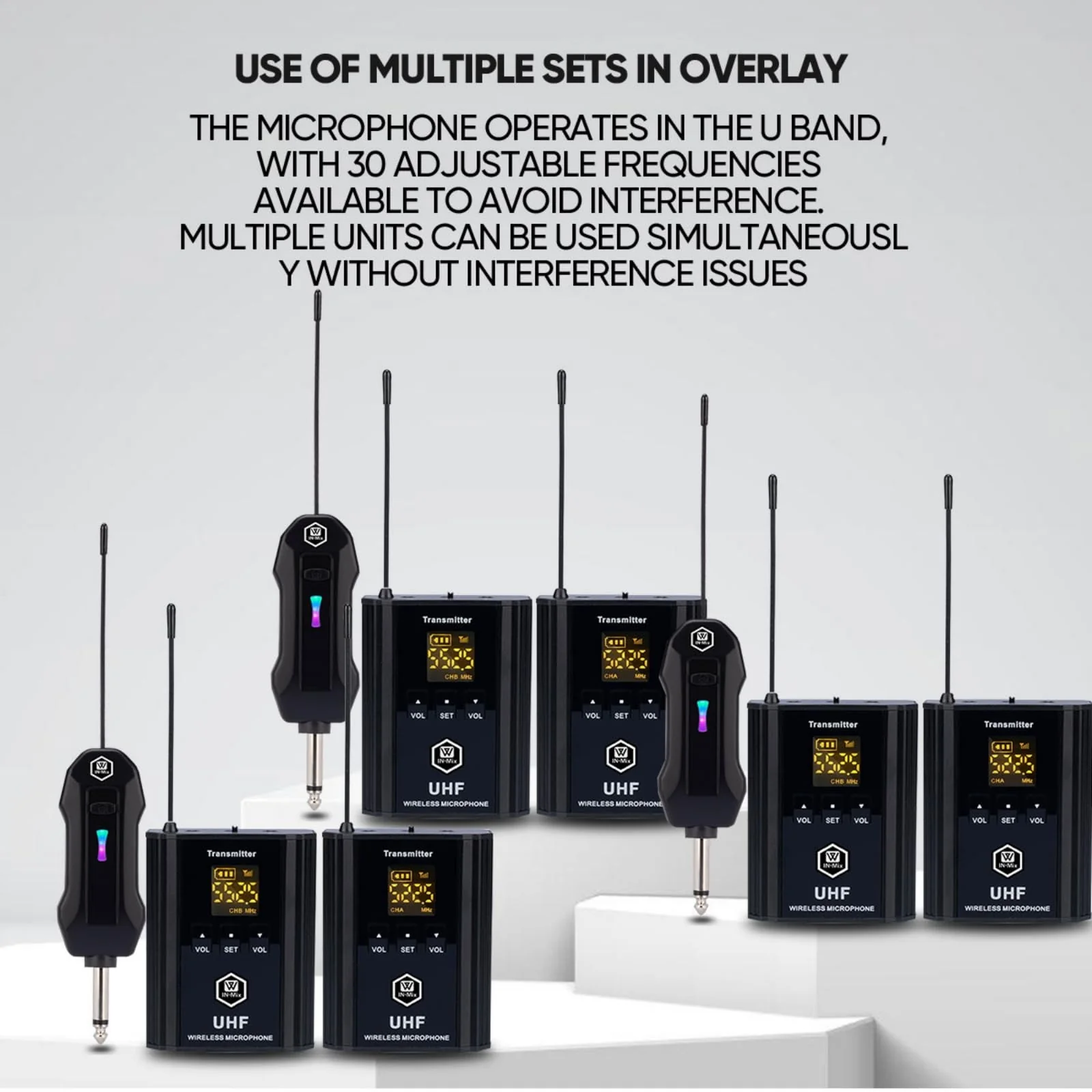 W IN-MIX UHF Wireless Microphone System, Portable Cordless Microphone Set with Headset, Lavalier, Beltpack Transmitter for Karaoke,Church and Party(2) 2 Pack - Image 4