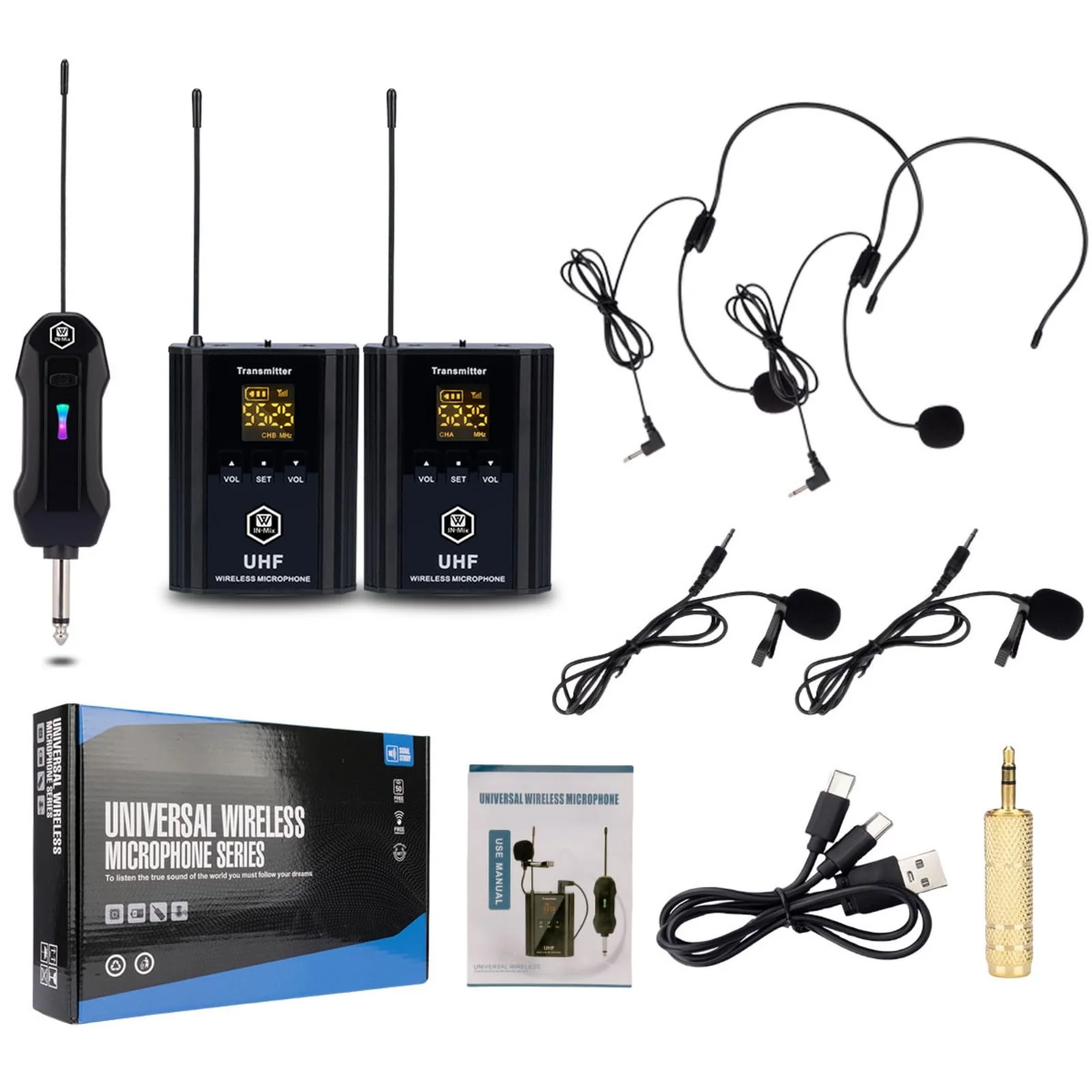 W IN-MIX UHF Wireless Microphone System, Portable Cordless Microphone Set with Headset, Lavalier, Beltpack Transmitter for Karaoke,Church and Party(2) 2 Pack - Image 9