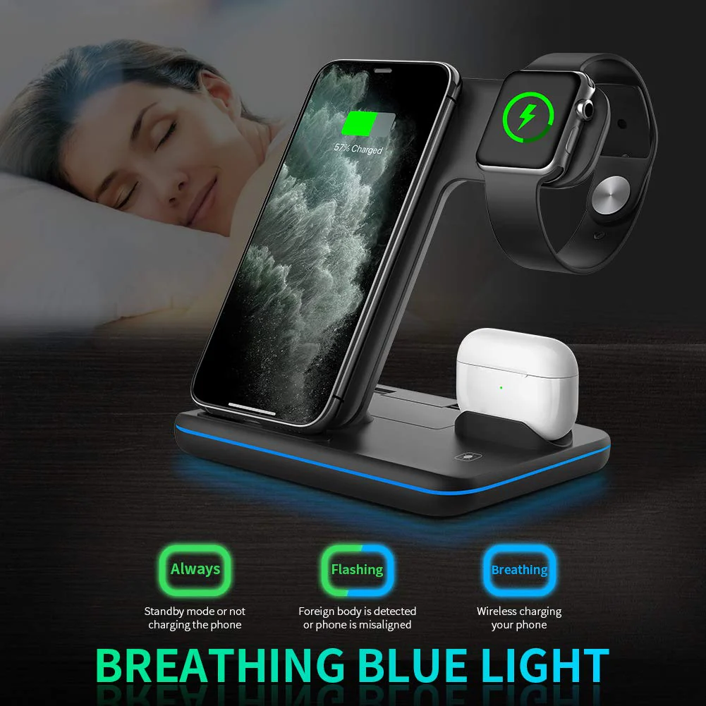 WAITIEE Wireless Charger 3 in 1, 15W Fast Charging Station for Apple iWatch SE/6/5/4/3/2/1,AirPods Pro, Compatible with iPhone 13/12/12 Pro Max/11 Series/XS Max/XR/XS/X/8/8 Plus/Samsung Galaxy (Black) Black - Image 7