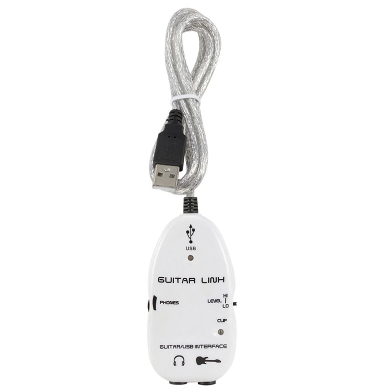 Walfront Guitar Link Cable Adapter USB Interface Recorder for PC Computer, with Stereo Headphone Output, USB Powered for Monitoring with Active Monitor Speakers (White) White - Image 3