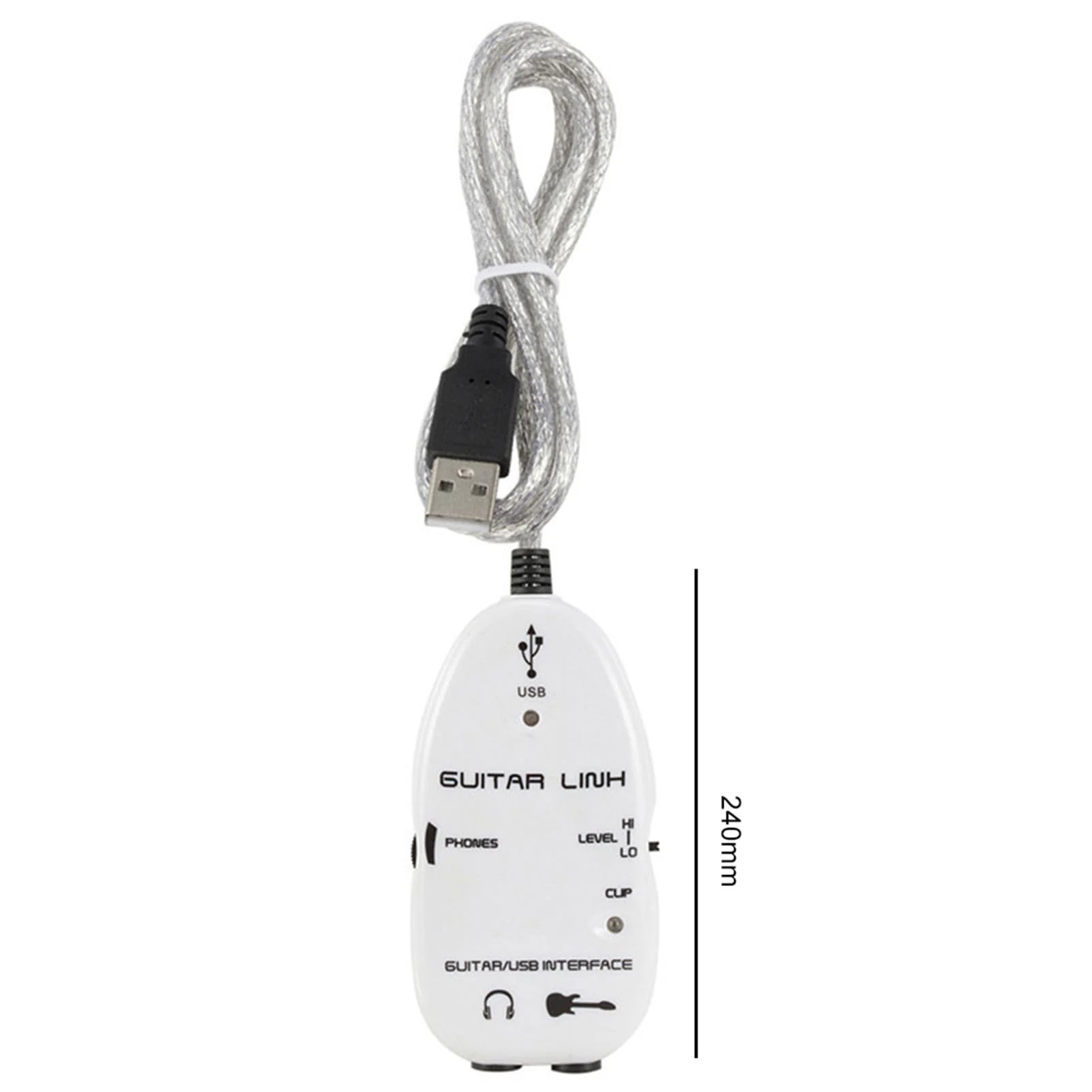 Walfront Guitar Link Cable Adapter USB Interface Recorder for PC Computer, with Stereo Headphone Output, USB Powered for Monitoring with Active Monitor Speakers (White) White - Image 6