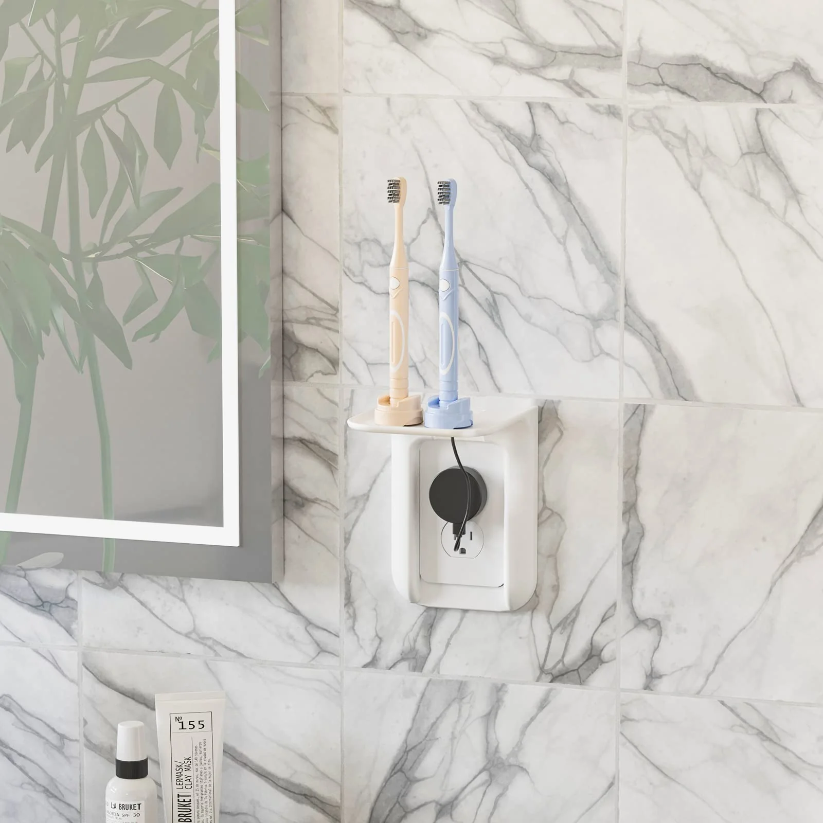 WALI Outlet Shelf Wall Holder,Bathroom Wall Shelf up to 10lbs Standard Vertical Duplex Wall Shelf Organizer for Smart Home Decor Space Saving Power Tools, Toothbrush (OLS002-W), 2 Pack, White - Image 7