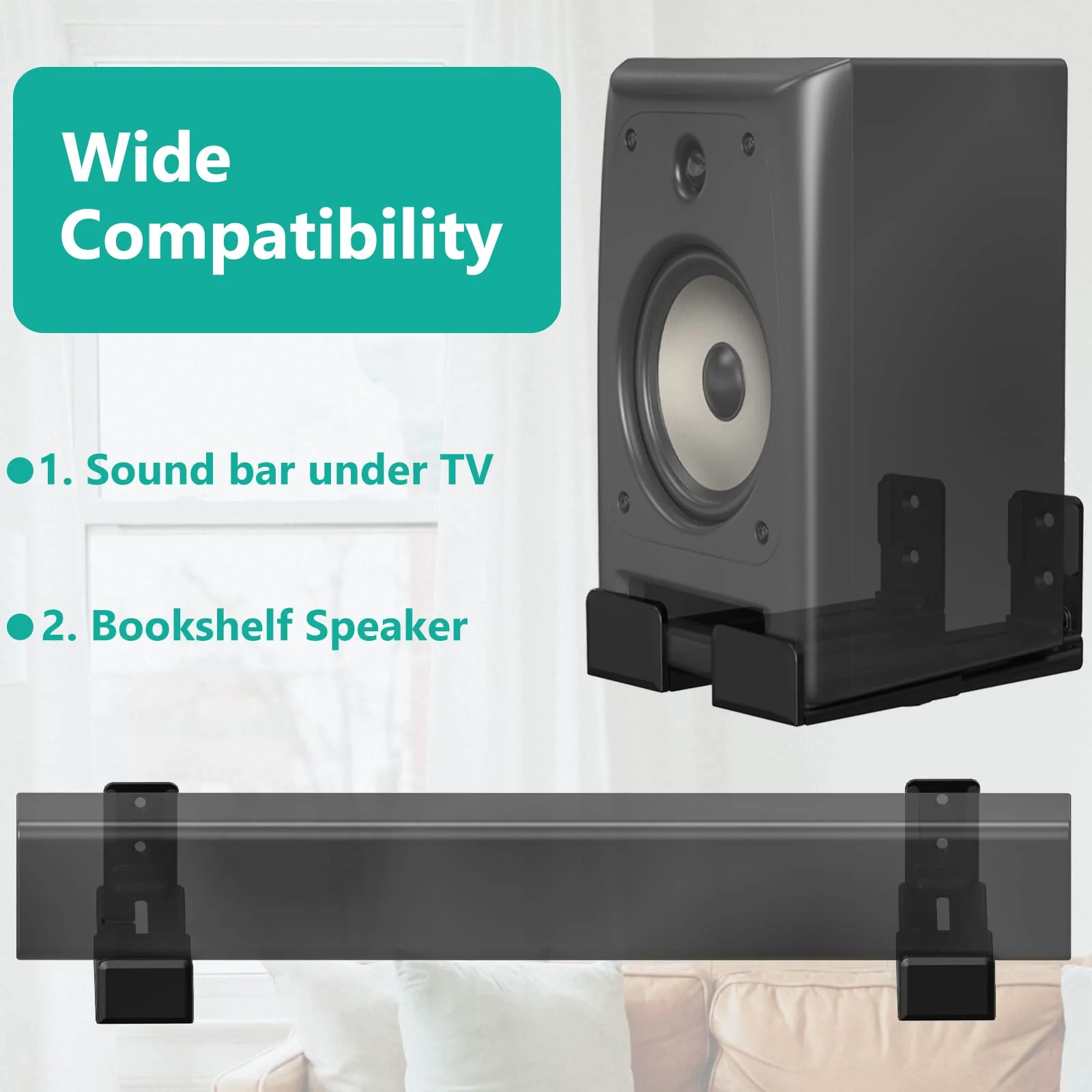 WALI Universal Soundbar Wall Mount, Center Channel Speaker Wall Mount Dual Bracket Hold up to 33 lbs, Arms Extend Adjustment from 3.5 to 6.1 inch (SLK202), Black - Image 3