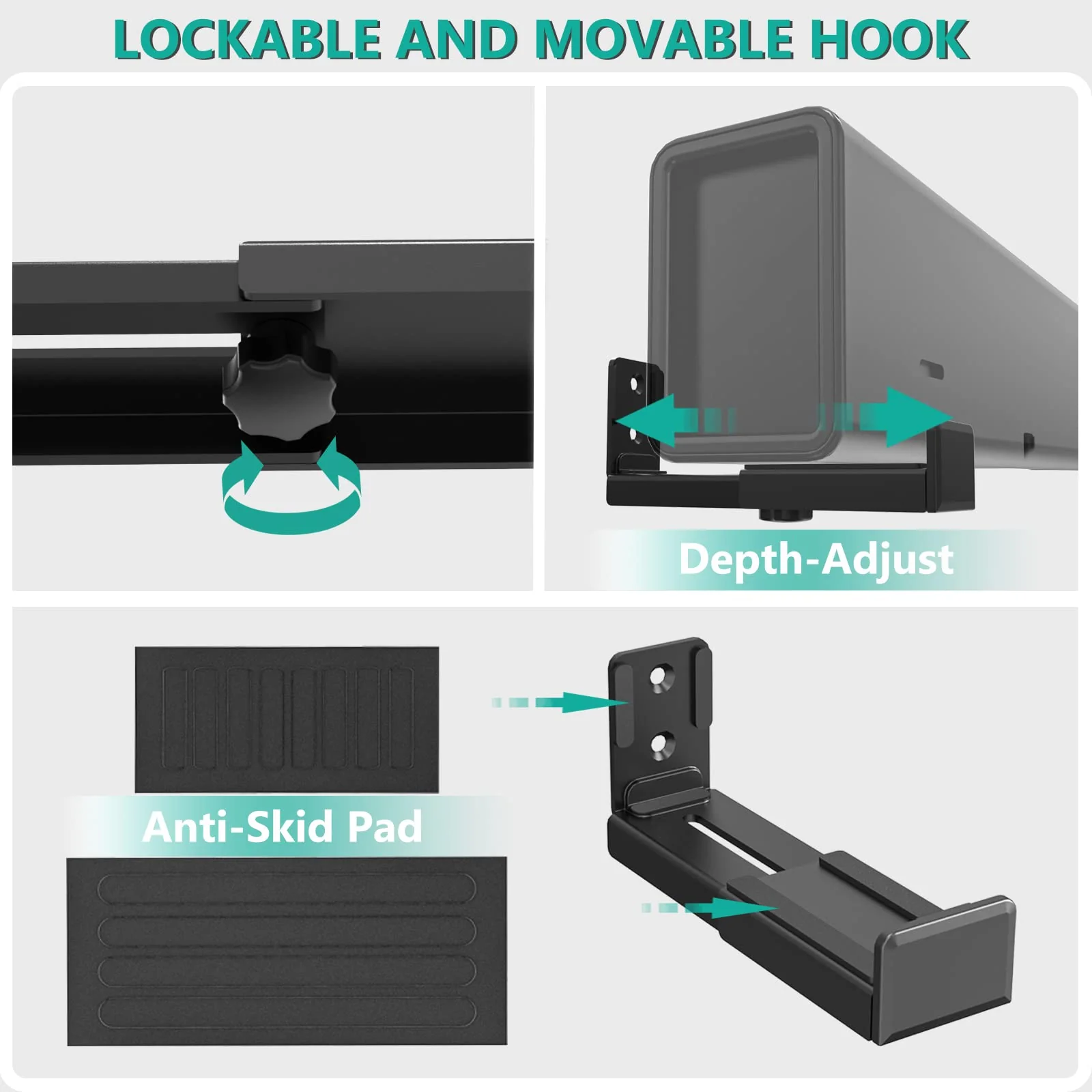 WALI Universal Soundbar Wall Mount, Center Channel Speaker Wall Mount Dual Bracket Hold up to 33 lbs, Arms Extend Adjustment from 3.5 to 6.1 inch (SLK202), Black - Image 7