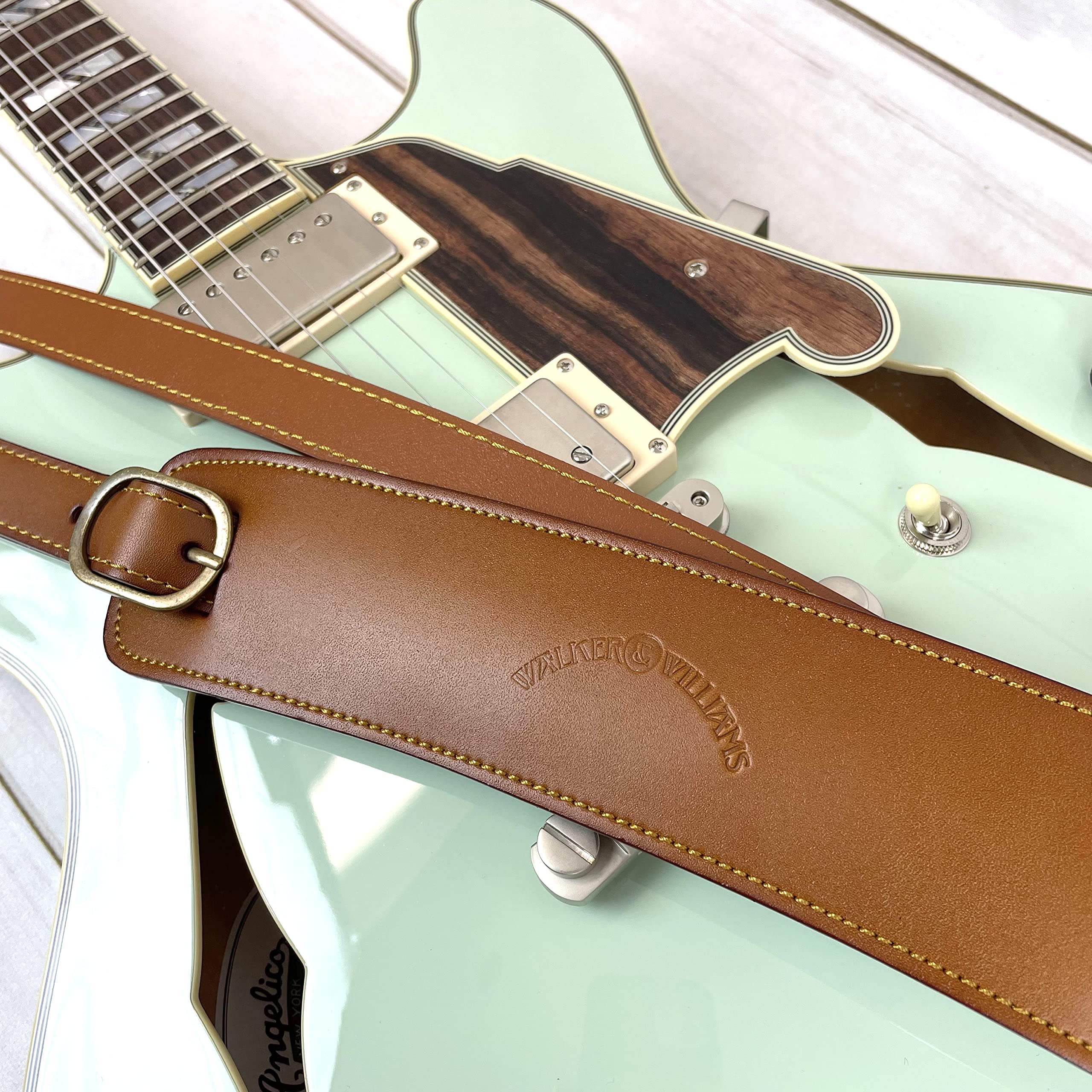 Walker And Williams C-18-VBRN Vintage Brown Premium Grain Leather Slash Guitar Strap With Deluxe Soft Suede Pad For Acoustic, Electric, And Bass Guitars - Image 6