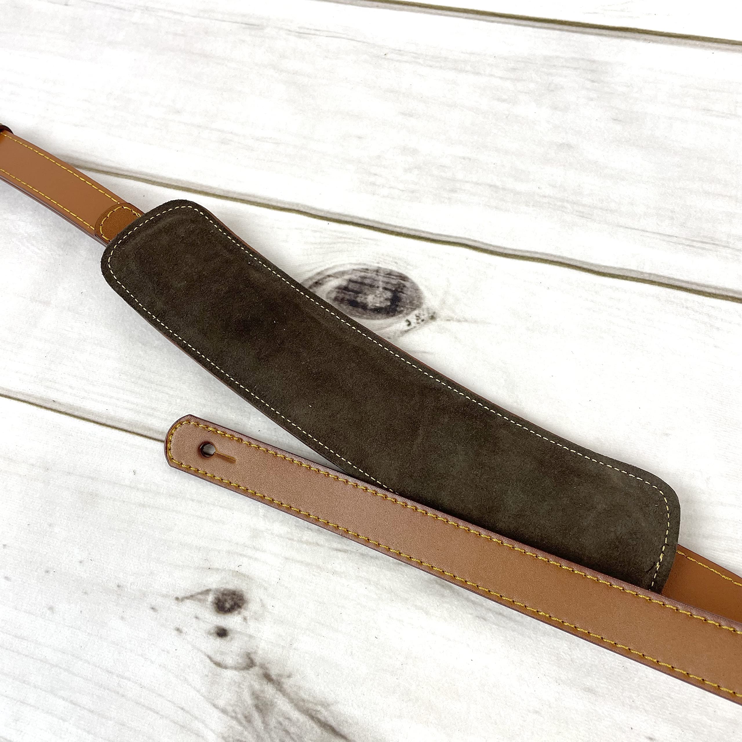 Walker And Williams C-18-VBRN Vintage Brown Premium Grain Leather Slash Guitar Strap With Deluxe Soft Suede Pad For Acoustic, Electric, And Bass Guitars - Image 7
