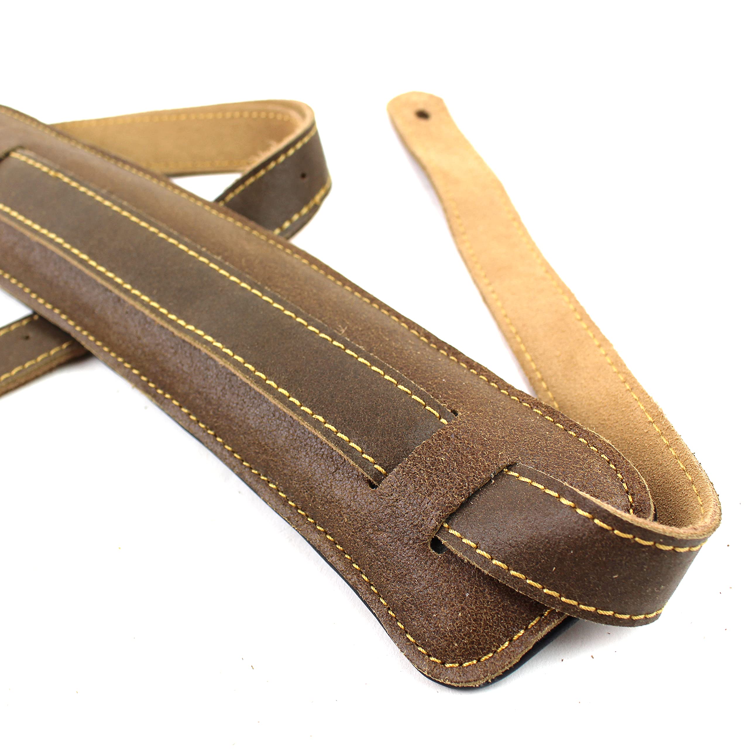 Walker And Williams C-19-DBRN Distressed Brown Finish Premium Soft Grain Leather Vintage Slash Guitar Strap Extra Long For Acoustic, Electric, And Bass Guitars - Image 2