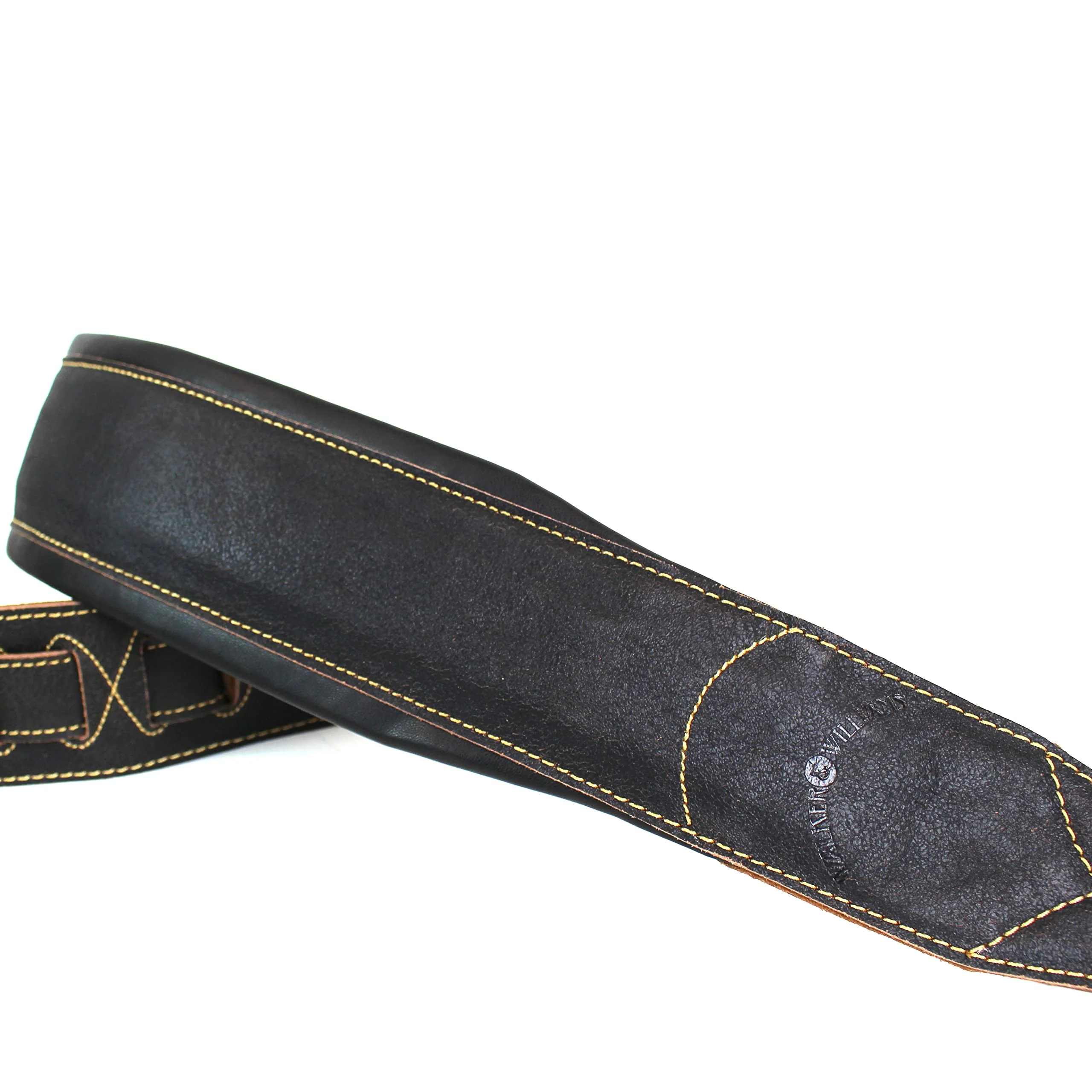 Walker And Williams C-22-DBLK Distressed Black Finish Extra Wide Double Padded Premium Thick Top Grain Leather Guitar Strap For Acoustic, Electric, And Bass Guitars - Image 4