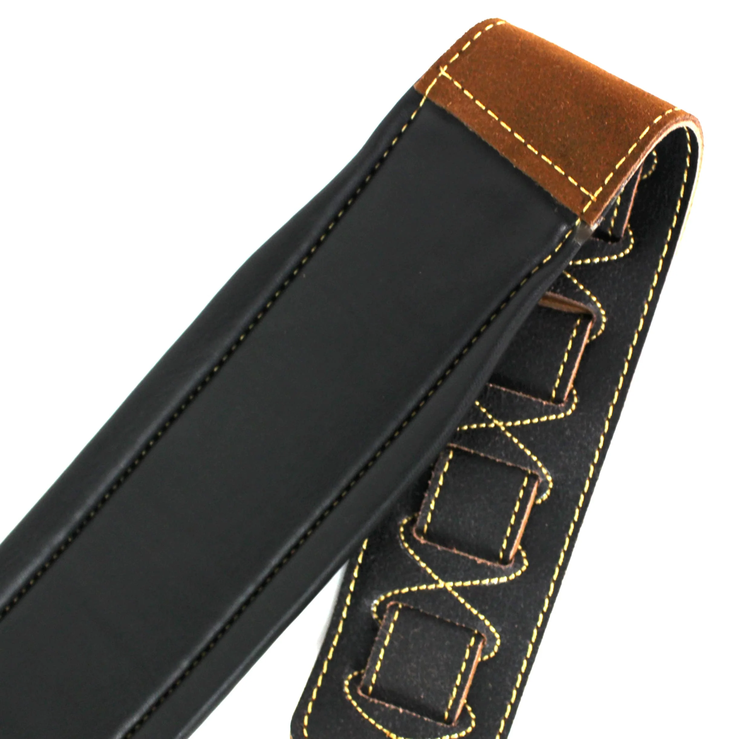 Walker And Williams C-22-DBLK Distressed Black Finish Extra Wide Double Padded Premium Thick Top Grain Leather Guitar Strap For Acoustic, Electric, And Bass Guitars - Image 7