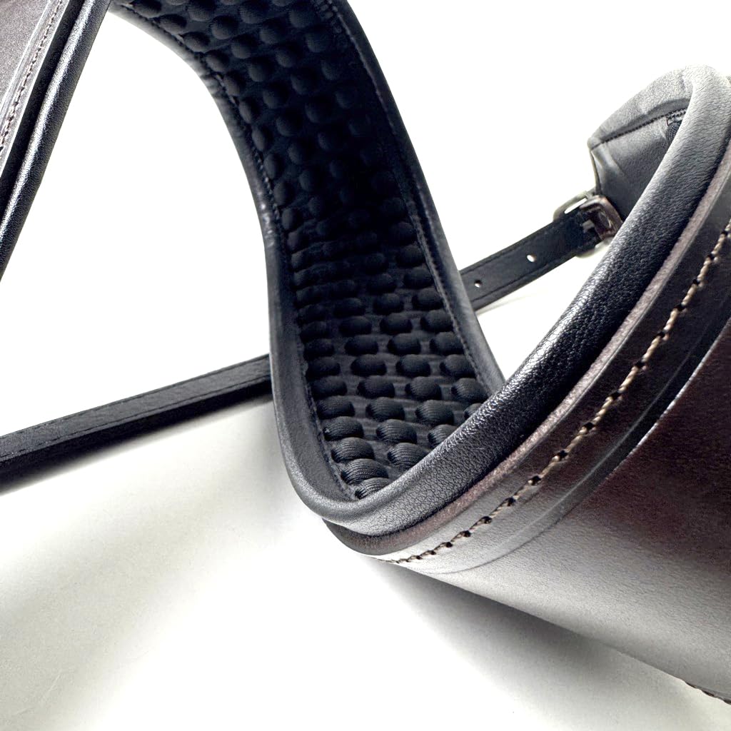 Walker And Williams FPB-43 Super Premium Full Length Grain Leather Air Cell Neoprene Backed Guitar Strap In Dark Hickory Brown Finish, Aged Nickel Buckle For Acoustic, Electric, And Bass Guitars. - Image 4