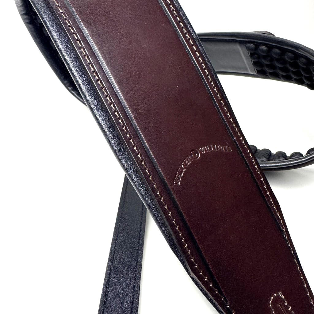 Walker And Williams FPB-43 Super Premium Full Length Grain Leather Air Cell Neoprene Backed Guitar Strap In Dark Hickory Brown Finish, Aged Nickel Buckle For Acoustic, Electric, And Bass Guitars. - Image 6
