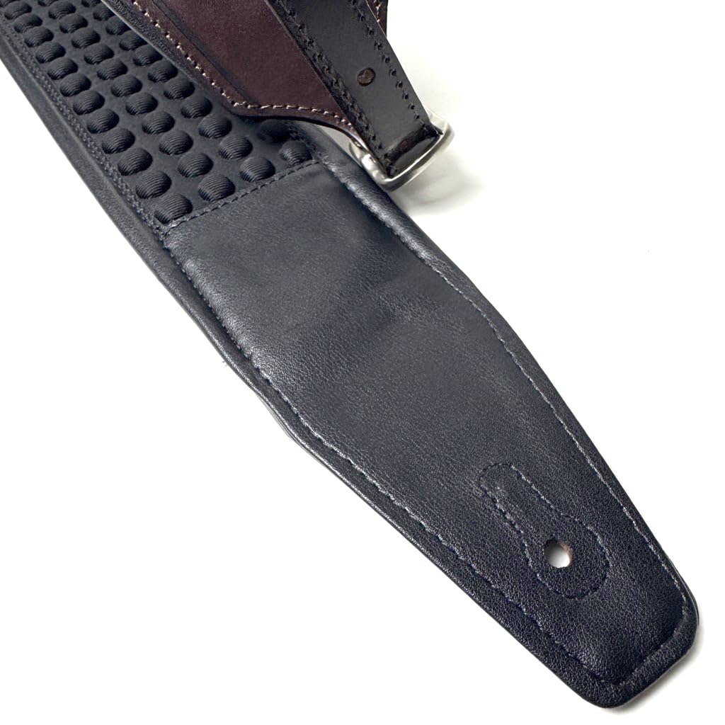Walker And Williams FPB-43 Super Premium Full Length Grain Leather Air Cell Neoprene Backed Guitar Strap In Dark Hickory Brown Finish, Aged Nickel Buckle For Acoustic, Electric, And Bass Guitars. - Image 9