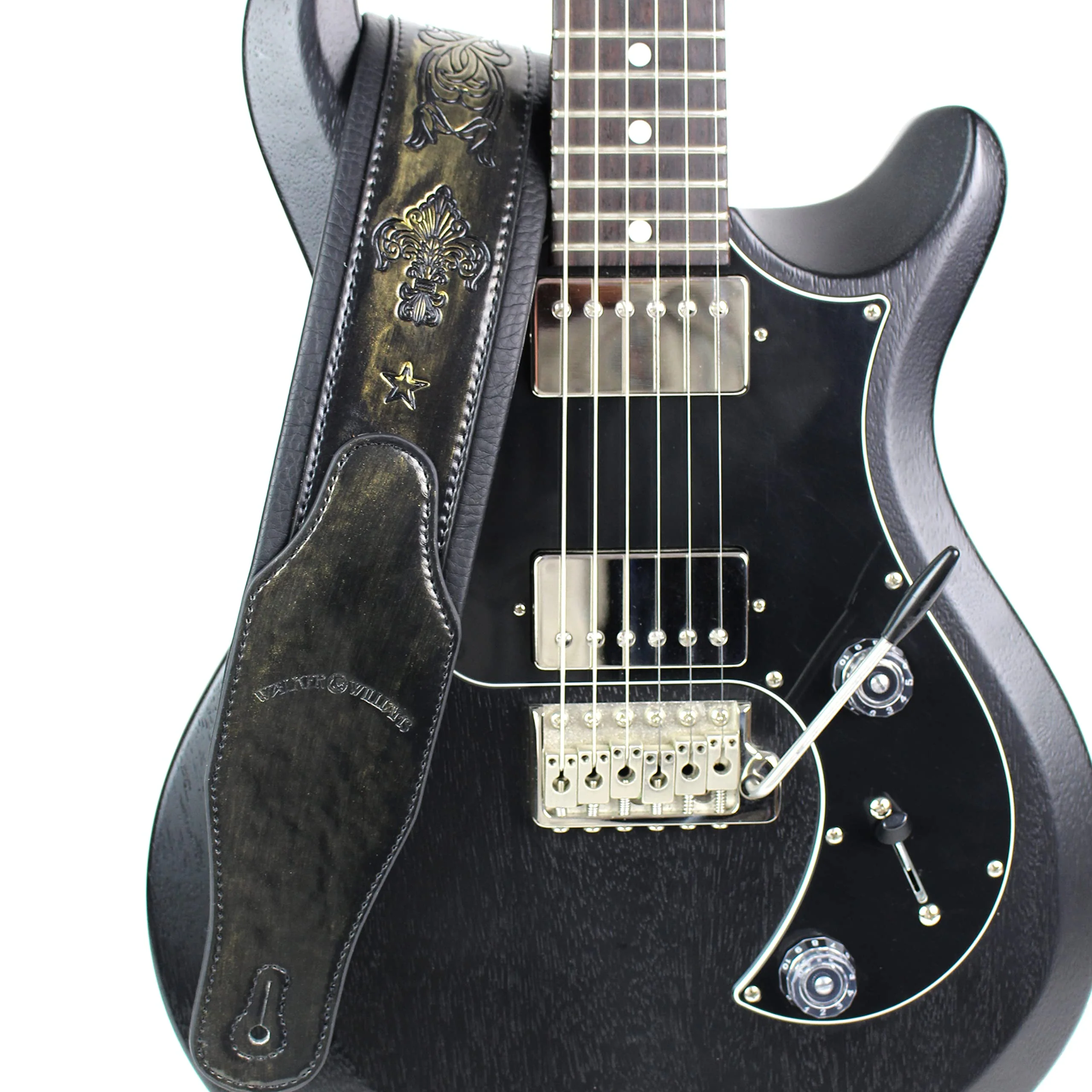 Walker and Williams GB-24 Brushed Gold Padded Guitar Strap with Fleur De Lis & French Chain Design for Acoustic, Electric, and Bass Guitars - Image 5