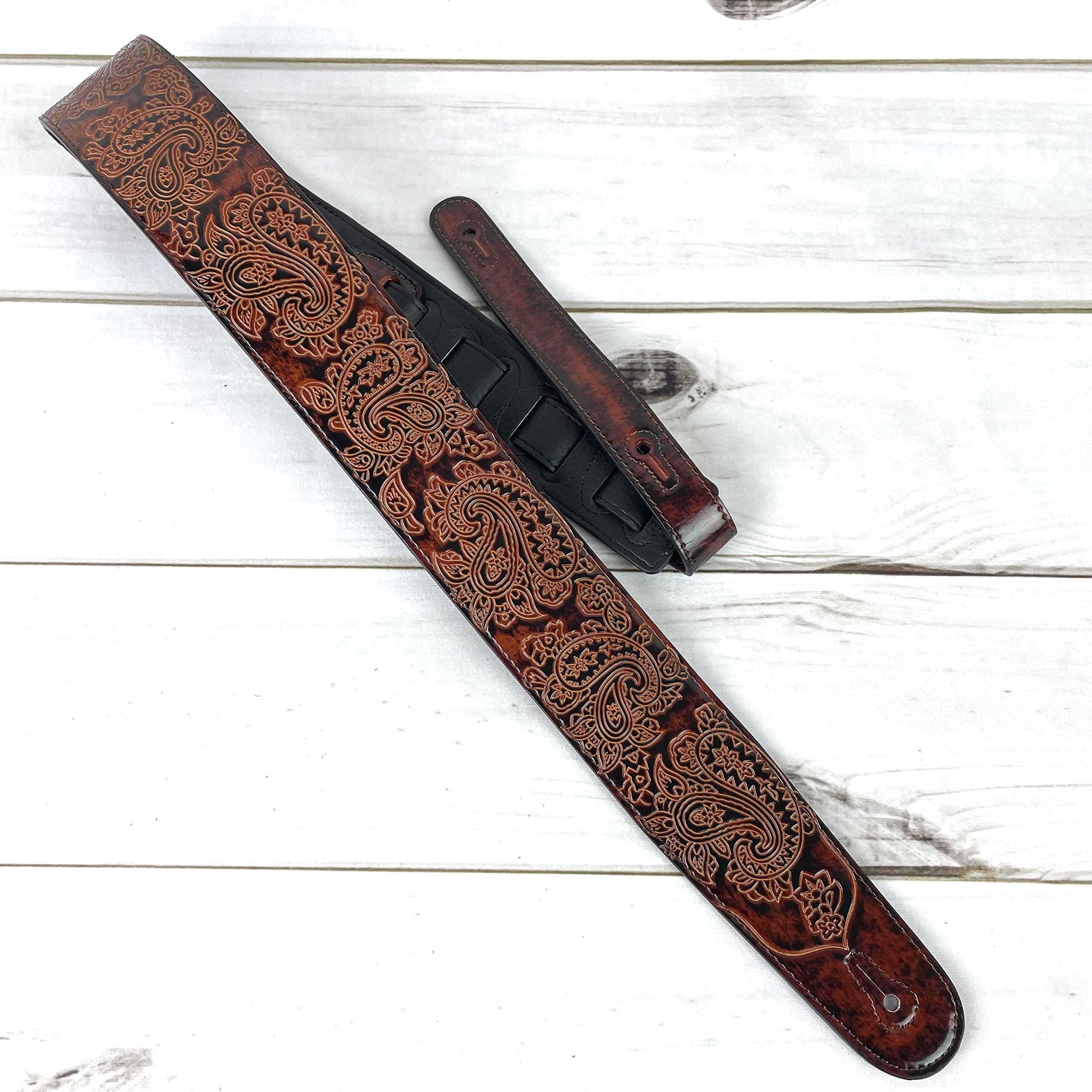Walker And Williams GB-32 Handmade Bourbon Brown Padded Guitar Strap with Vintage Paisley Pattern For Acoustic, Electric, And Bass Guitars - Image 5