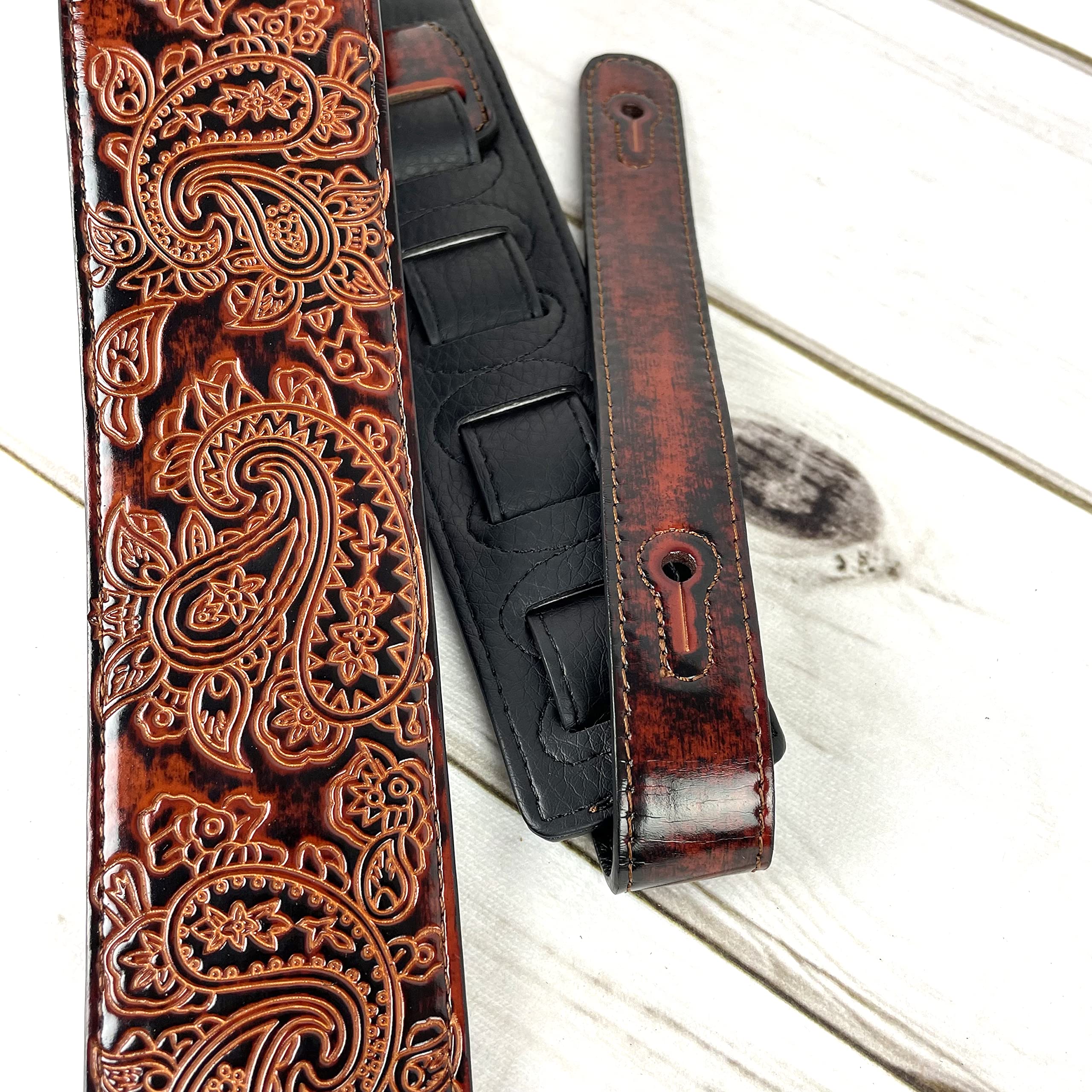 Walker And Williams GB-32 Handmade Bourbon Brown Padded Guitar Strap with Vintage Paisley Pattern For Acoustic, Electric, And Bass Guitars - Image 7