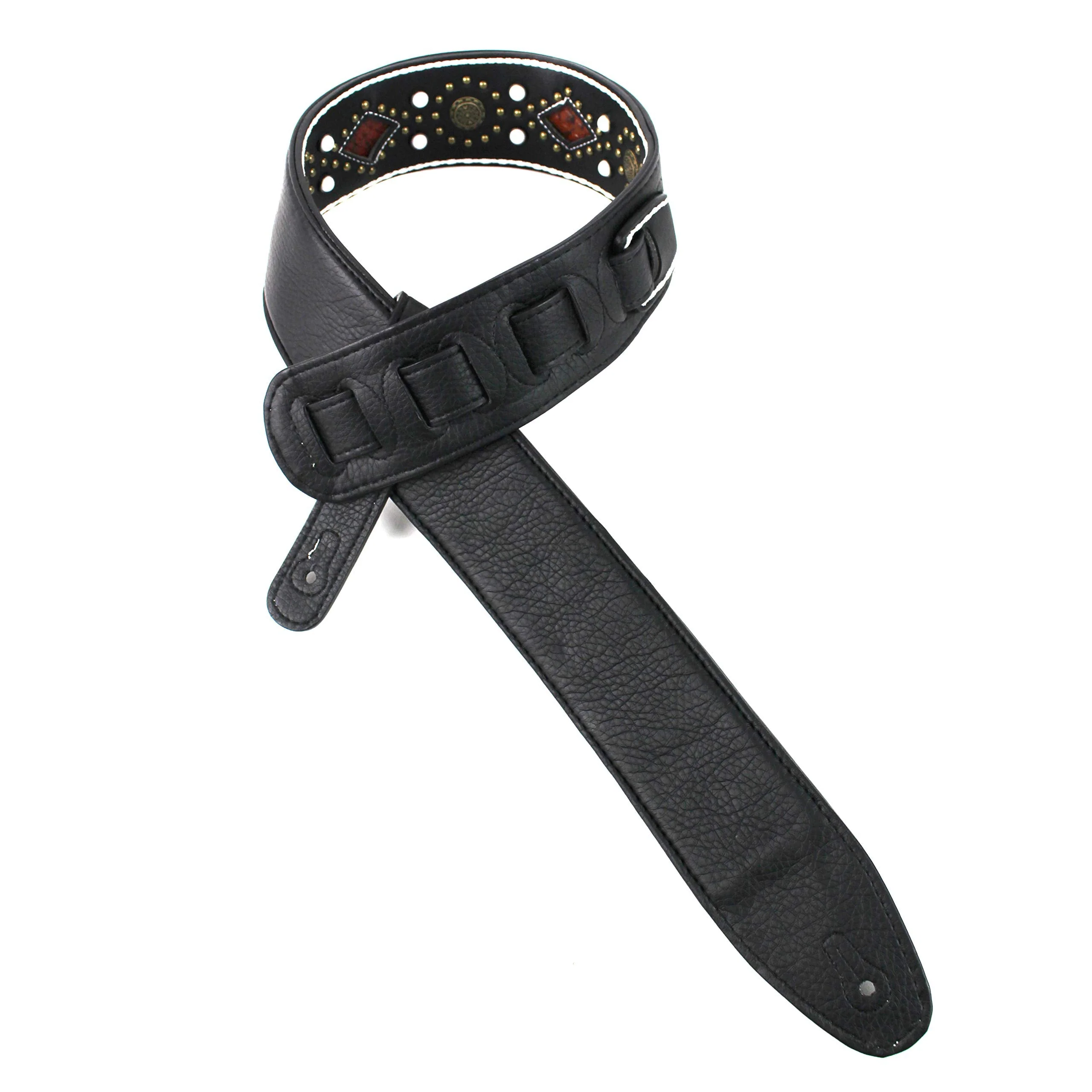 Walker And Williams GTR-20-WHT Sedona Special Premium Black Padded Guitar Strap With White Stitching Brass Studs & Rivets For Acoustic, Electric, And Bass Guitars - Image 8