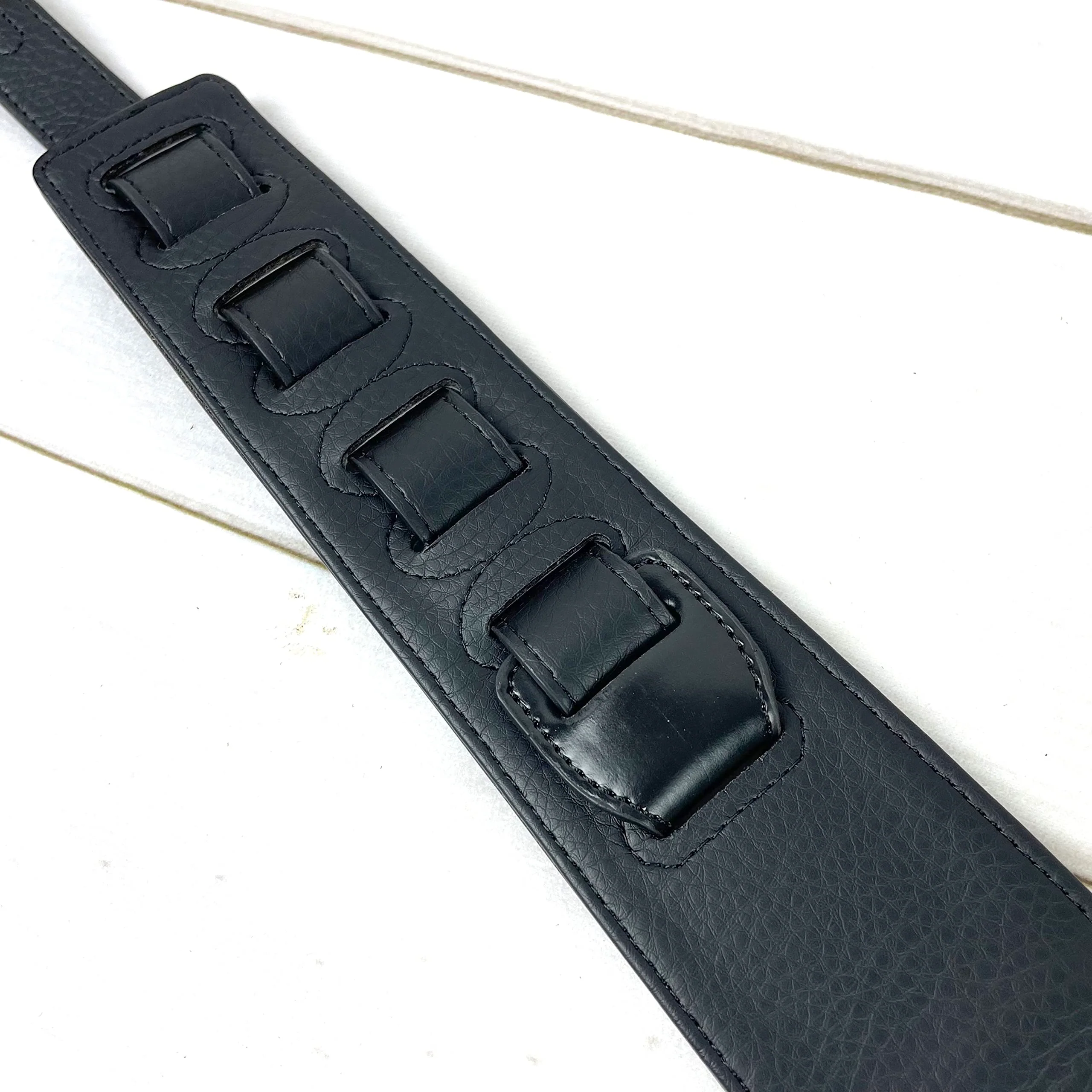 Walker And Williams KB-05-BLK Black Full Grain Center Block Premium Carving Leather Padded Guitar Strap With Aged White Carved Celtic Chain For Acoustic, Electric, And Bass Guitars - Image 8