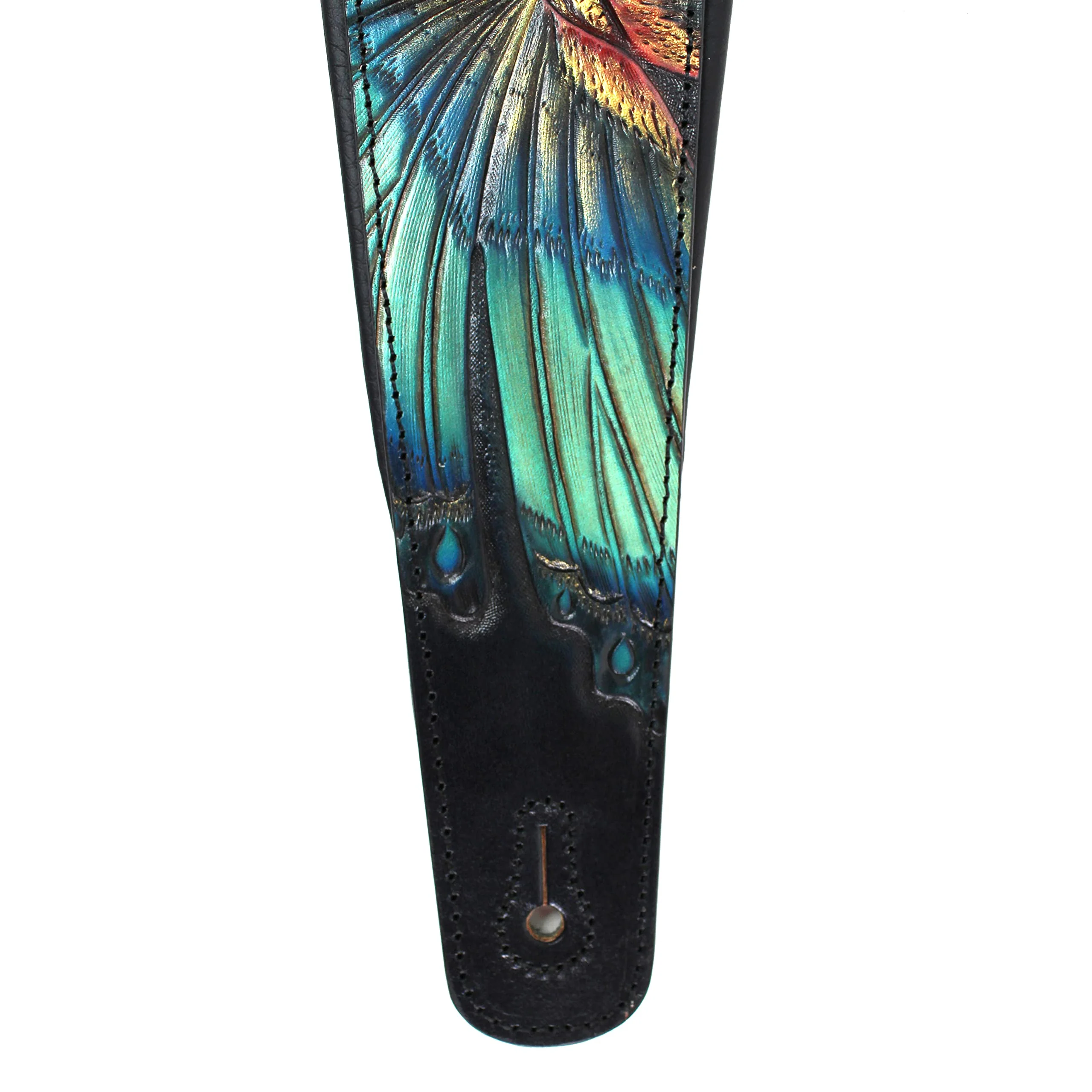 Walker And Williams KB-57 Handmade Large Vivid Blue Butterfly Padded Guitar Strap Hand Carved On Premium Black Carving Leather For Acoustic, Electric, And Bass Guitars - Image 7