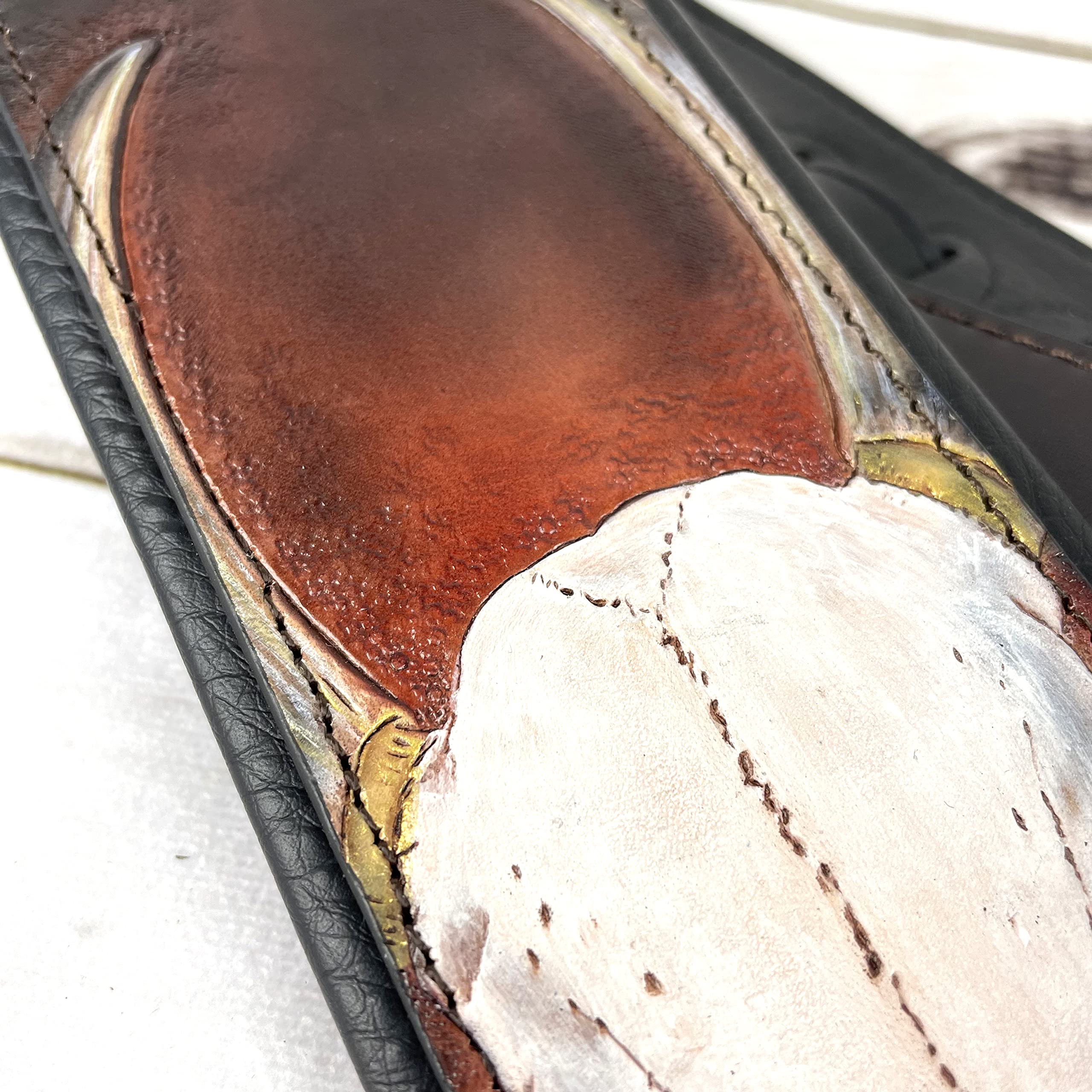 Walker And Williams KB-62 Handmade Carved Longhorn Skull Guitar Strap On Bourbon Brown Leather For Acoustic, Electric, And Bass Guitars - Image 5