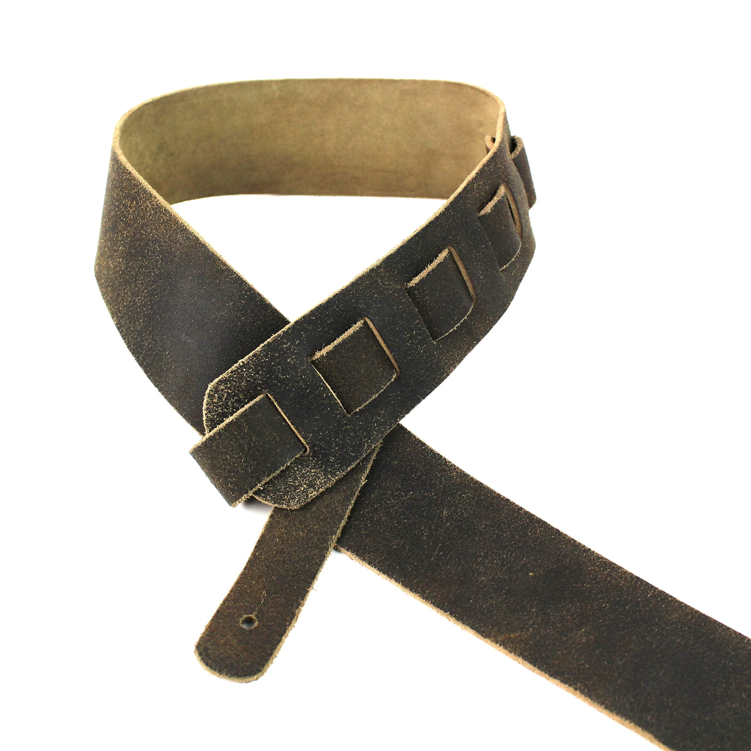 Walker And Williams STR-09 Distressed "Weathered" Black Olive Top Grain Premium Italian Leather Guitar Strap For Acoustic, Electric, And Bass Guitars - Image 2