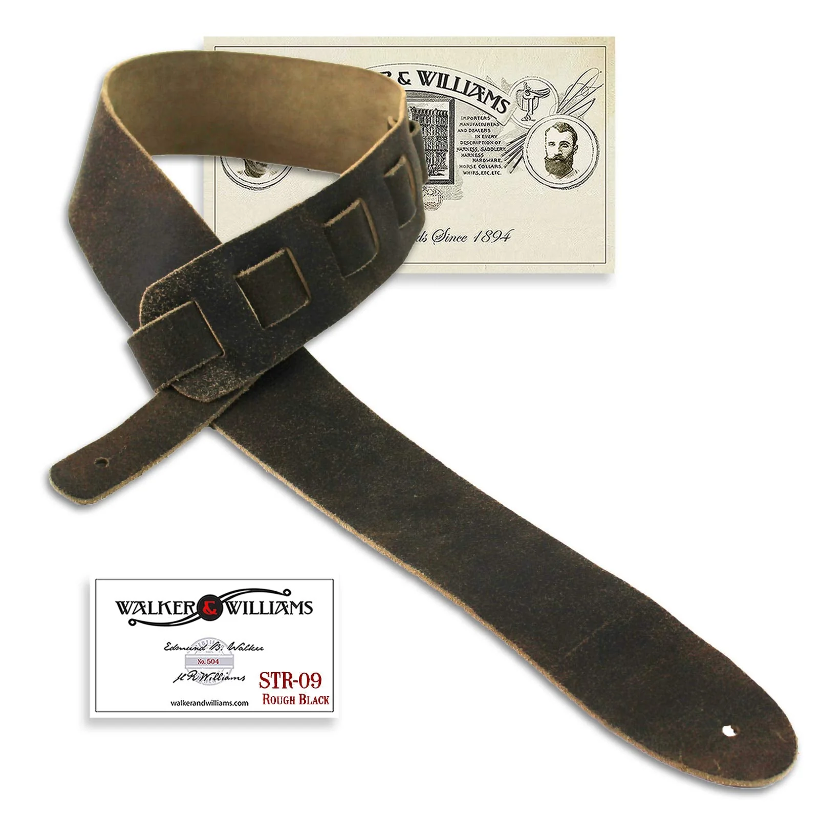 Walker And Williams STR-09 Distressed "Weathered" Black Olive Top Grain Premium Italian Leather Guitar Strap For Acoustic, Electric, And Bass Guitars - Image 8