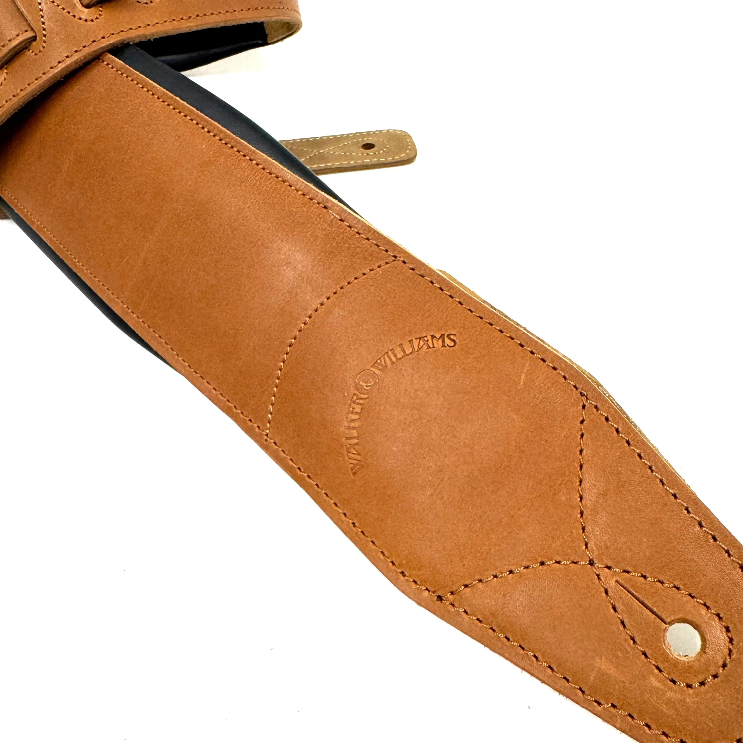 Walker & Williams B4B-LBRN Rustic Whiskey Tan Finish 4" Wide Double Padded Premium Brown Heirloom Grain Leather Guitar And Bass Strap For Acoustic, Electric, And Bass Guitars - Image 4