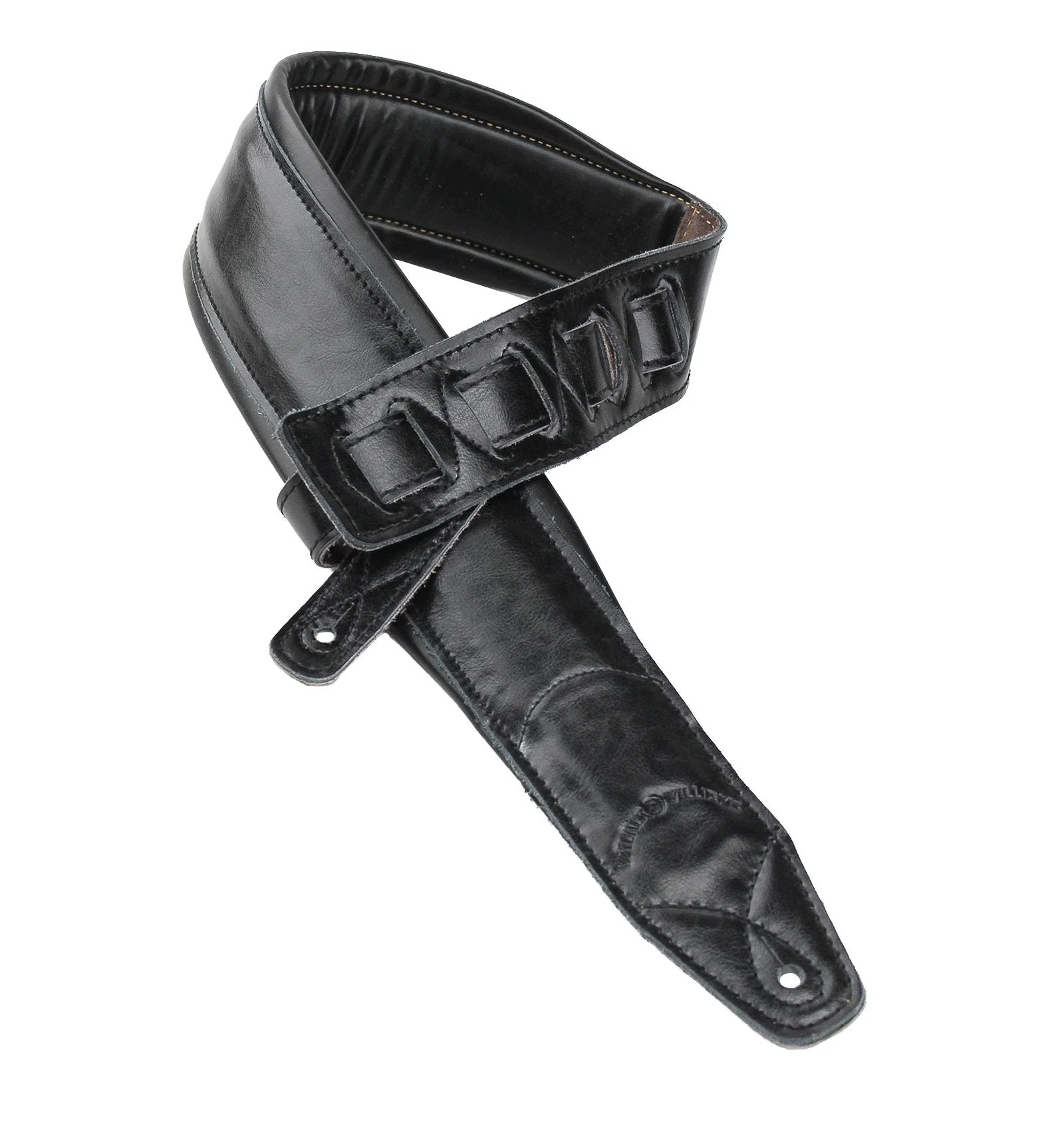 Walker & Williams C-22-BB Black on Black Premium Top Grain Leather Double Padded Guitar Strap Extra Wide For Acoustic, Electric, And Bass Guitars - Image 3