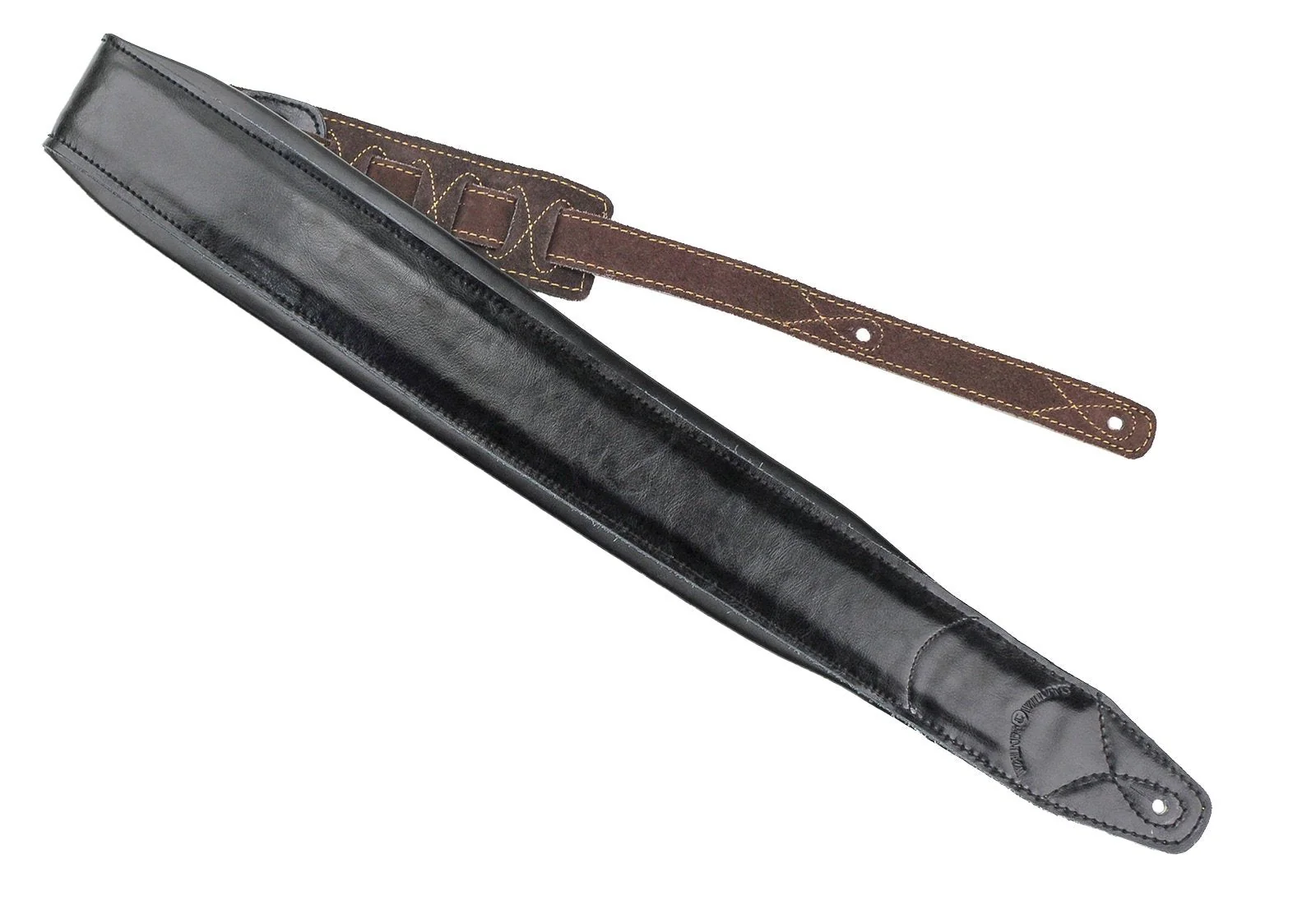 Walker & Williams C-22-BB Black on Black Premium Top Grain Leather Double Padded Guitar Strap Extra Wide For Acoustic, Electric, And Bass Guitars - Image 4