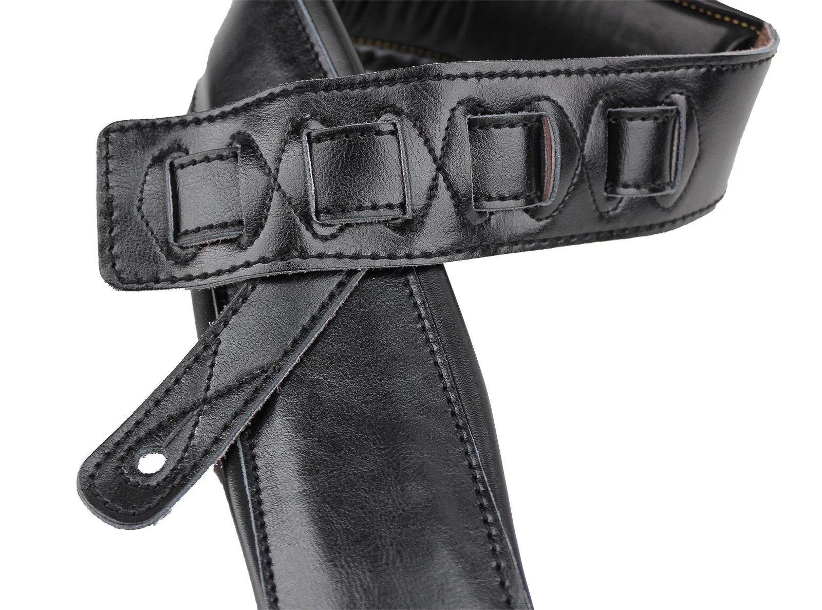 Walker & Williams C-22-BB Black on Black Premium Top Grain Leather Double Padded Guitar Strap Extra Wide For Acoustic, Electric, And Bass Guitars - Image 6