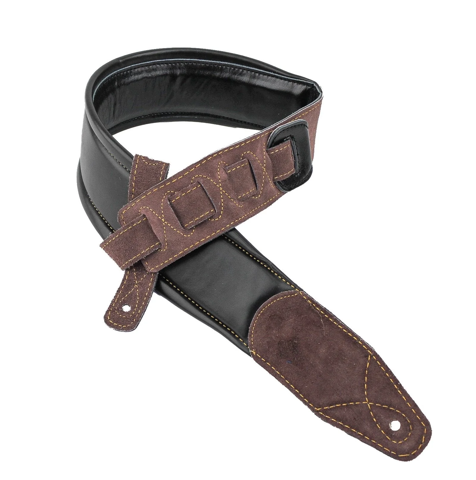 Walker & Williams C-22-BB Black on Black Premium Top Grain Leather Double Padded Guitar Strap Extra Wide For Acoustic, Electric, And Bass Guitars - Image 8