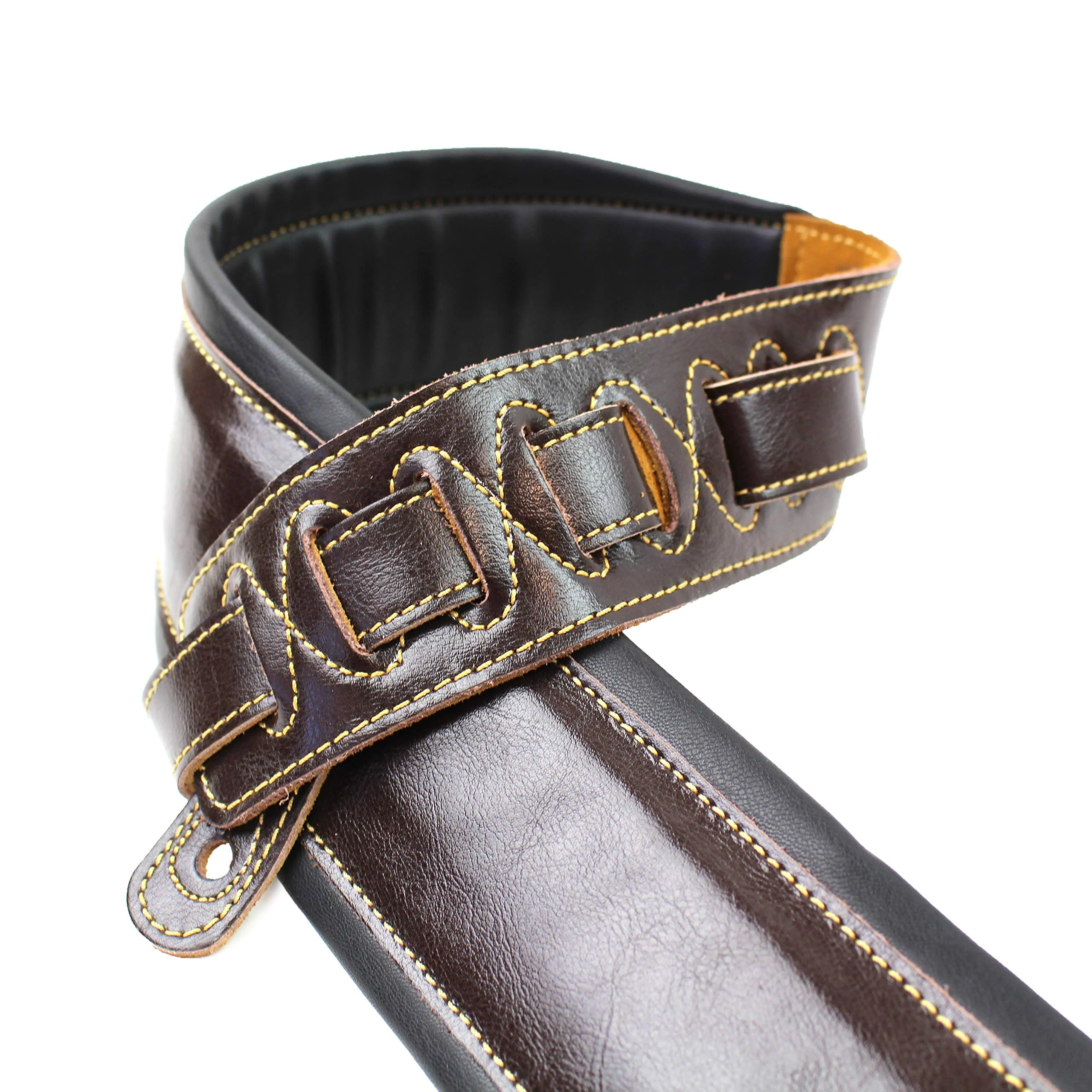 Walker & Williams C-22-BRN-XL Handmade Double Padded Premium Brown Signature Leather Guitar Strap XL For Acoustic, Electric, And Bass Guitars - Image 4