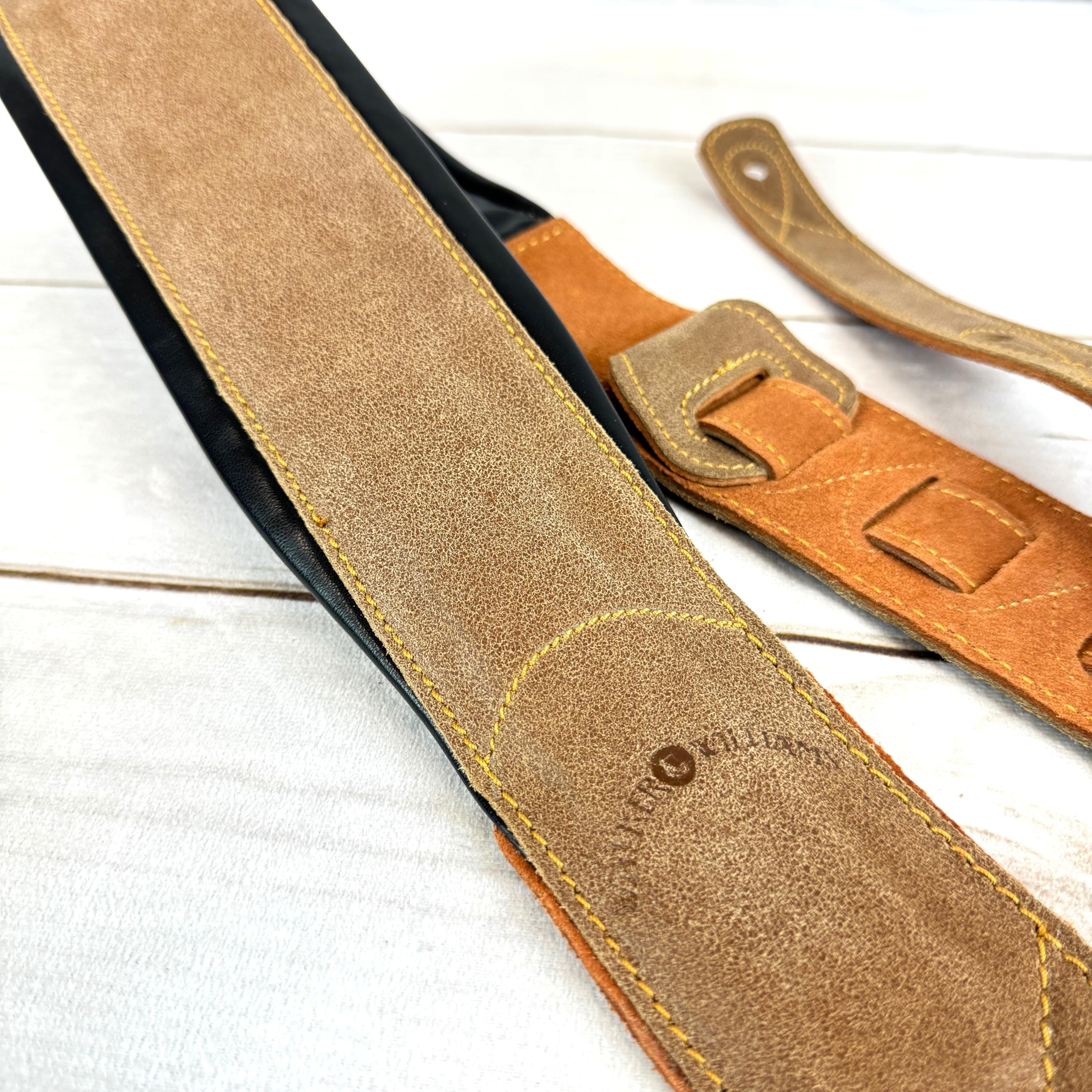 Walker & Williams C-22-DBRN Distressed Brown Finish Premium Signature Grain Leather Strap 3" Wide With Double Padding For Acoustic, Electric, And Bass Guitars - Image 3