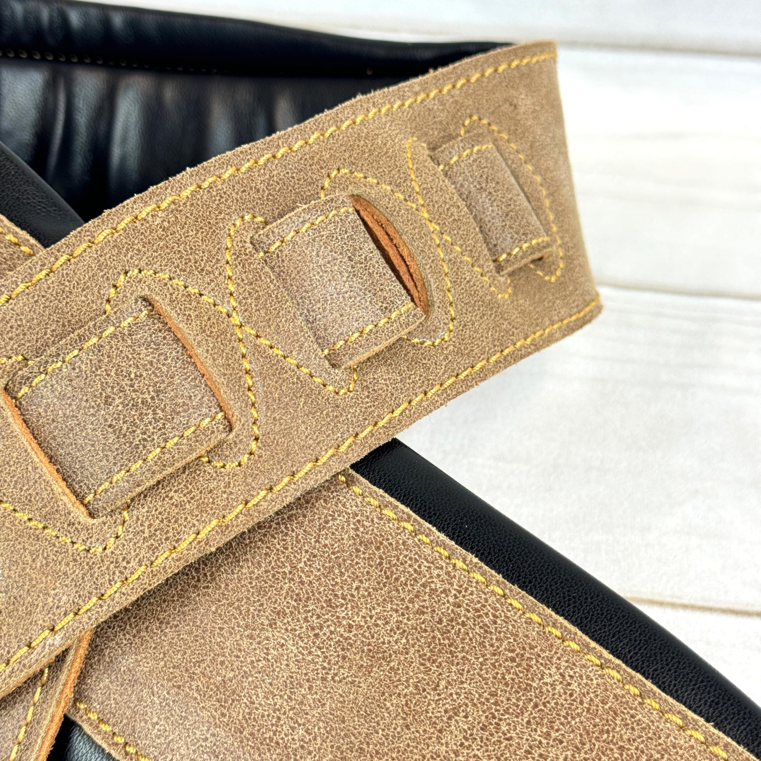 Walker & Williams C-22-DBRN Distressed Brown Finish Premium Signature Grain Leather Strap 3" Wide With Double Padding For Acoustic, Electric, And Bass Guitars - Image 7