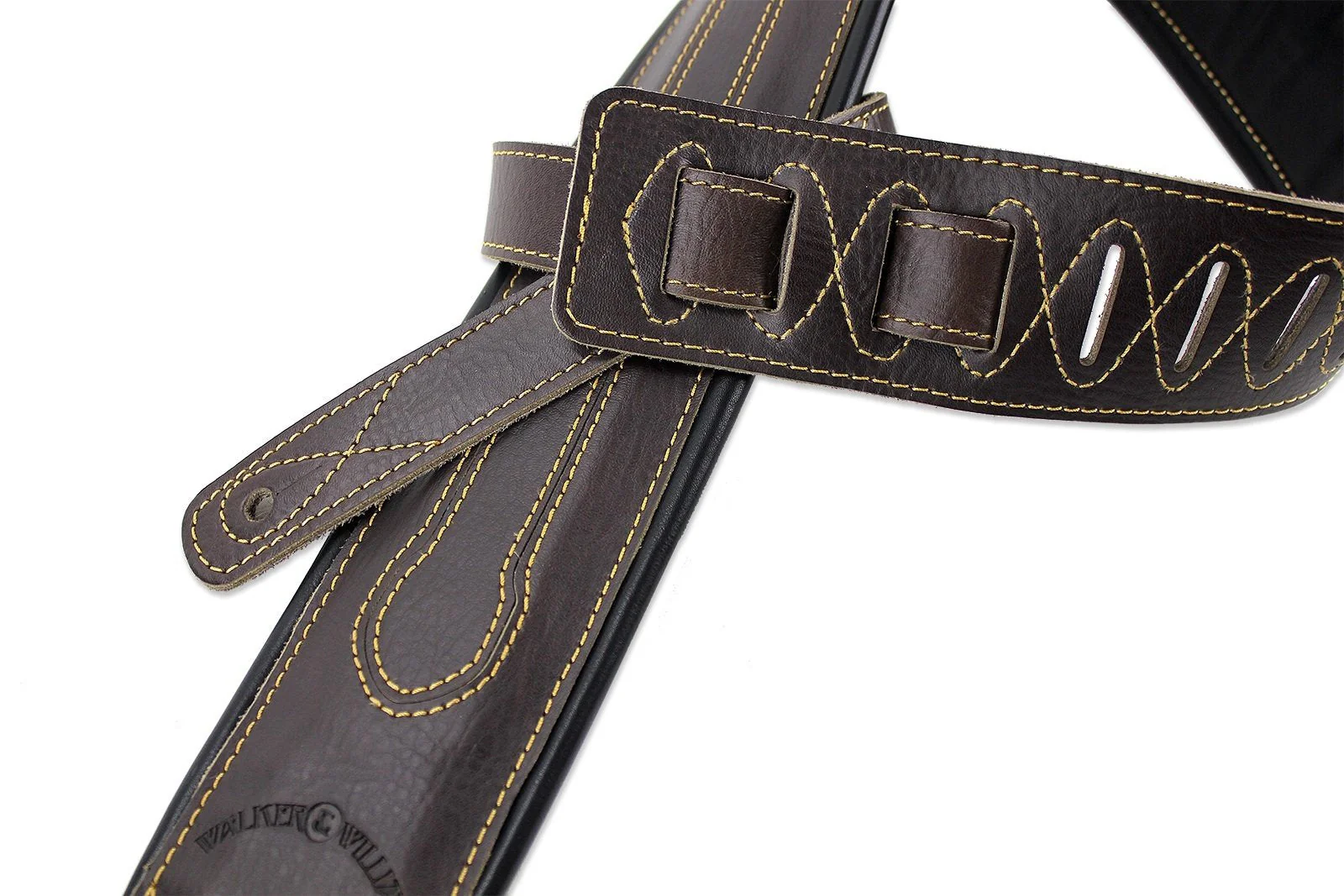 Walker & Williams C-34-BRN Cognac Brown Premium Top Grain Leather Padded Guitar Strap 3 1/4" Wide For Acoustic, Electric, And Bass Guitars - Image 3
